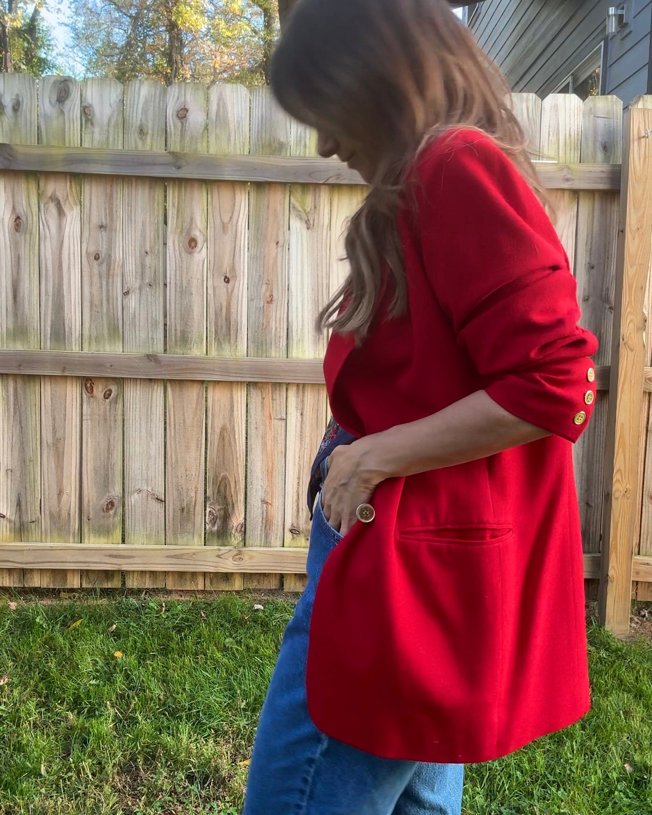 Vintage Scarlet Red Wool Power Blazer