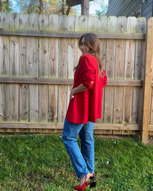 Vintage Scarlet Red Wool Power Blazer