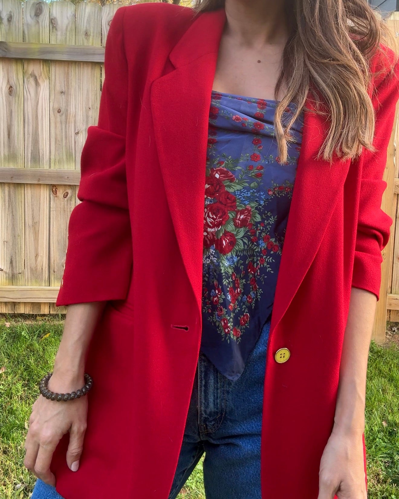 Vintage Scarlet Red Wool Power Blazer