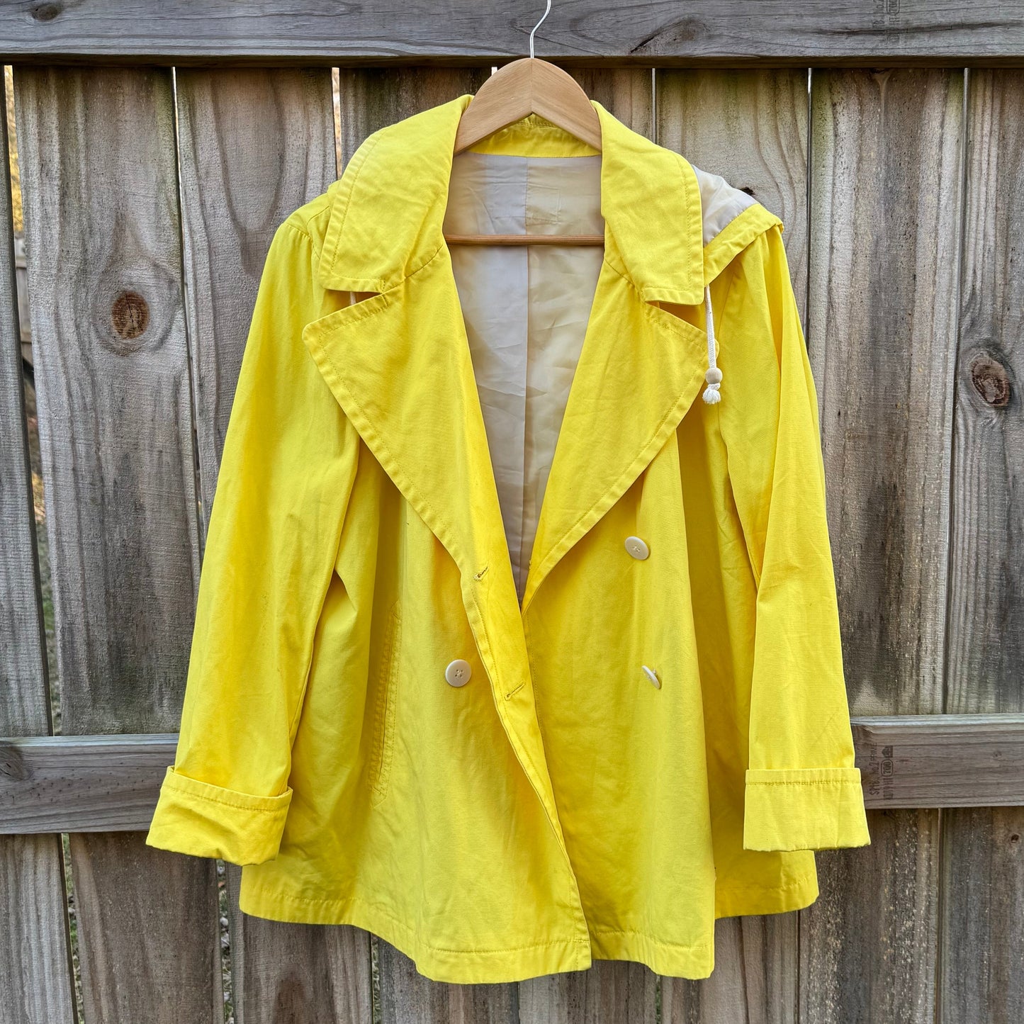 Vintage Yellow Raincoat / Hooded Fisherman Slicker Jacket