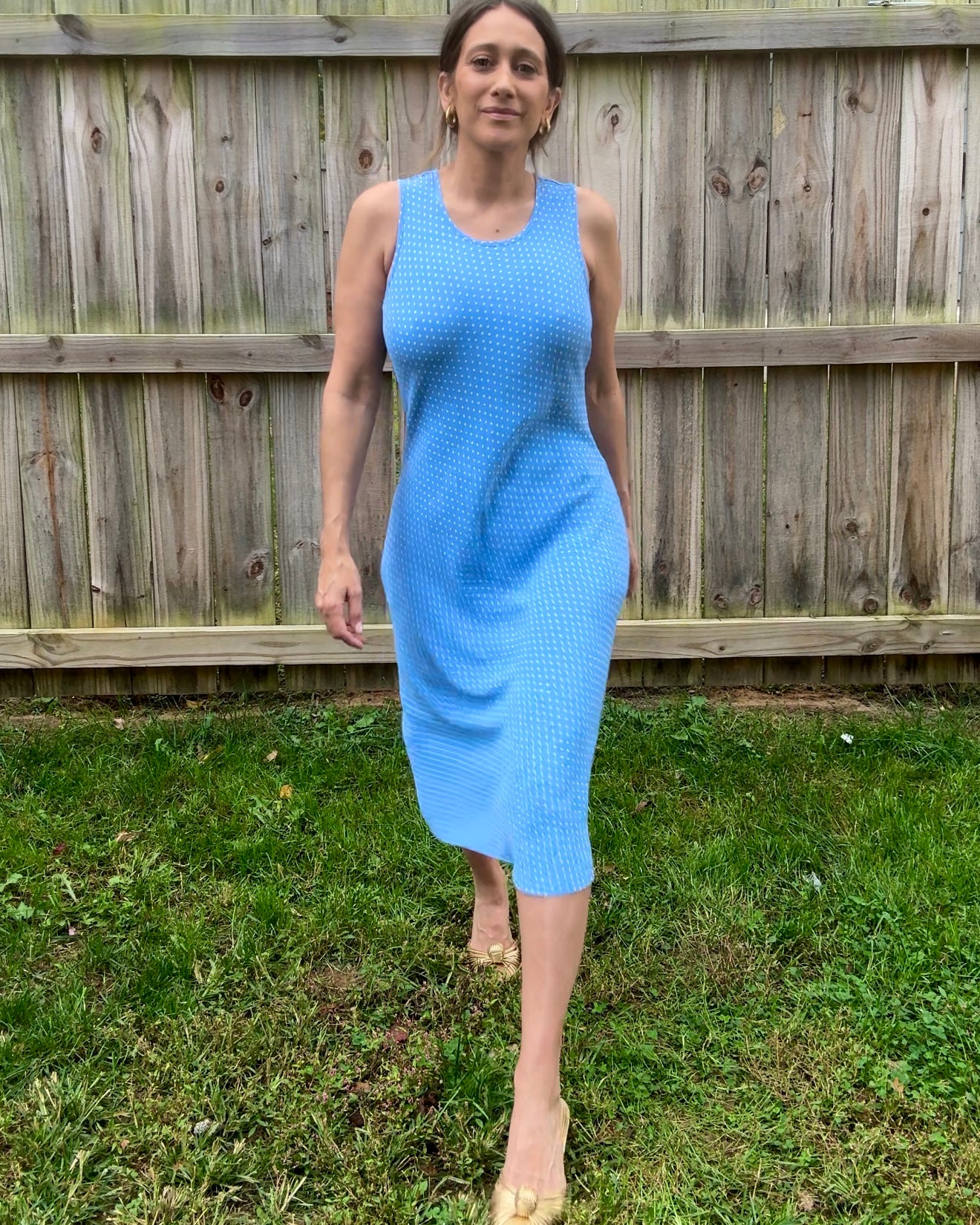 90s True Vintage Washed French Blue Bias Cut Dress / Micro Polka Dot