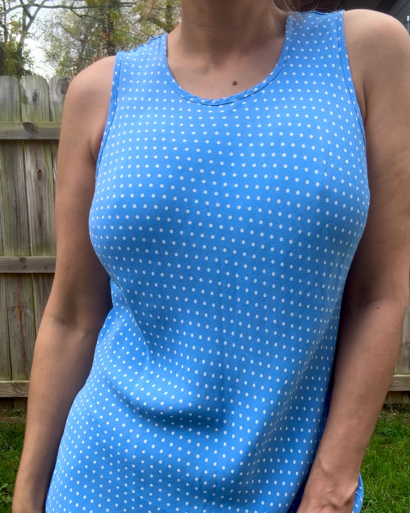 90s True Vintage Washed French Blue Bias Cut Dress / Micro Polka Dot
