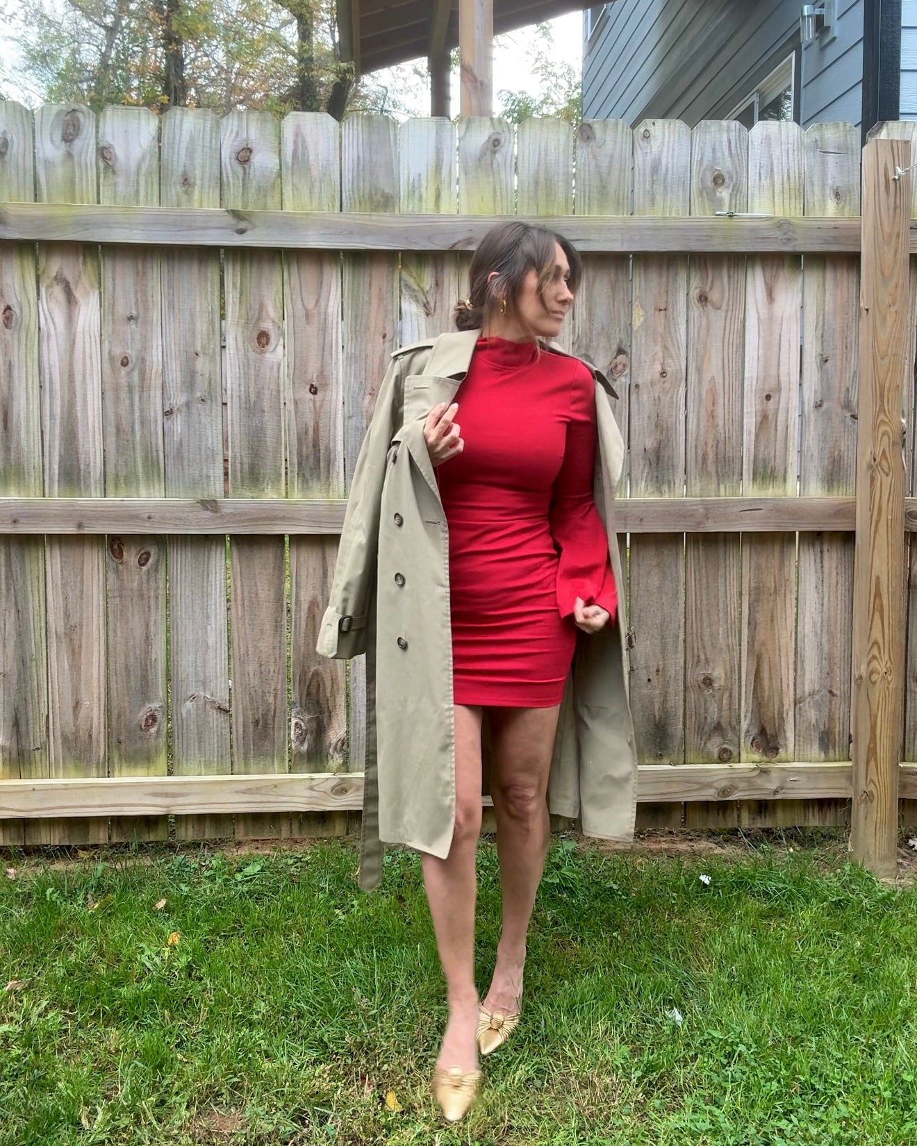 Y2K Vintage Red Bell Sleeve Dress Bodycon Date Night