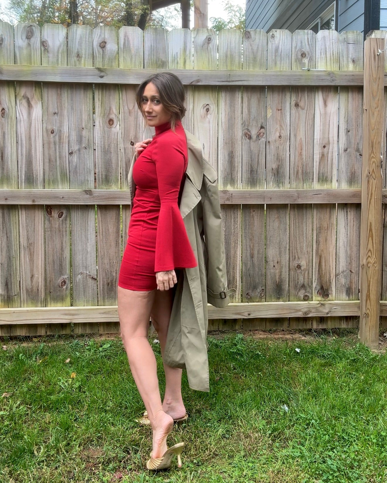 Y2K Vintage Red Bell Sleeve Dress Bodycon Date Night