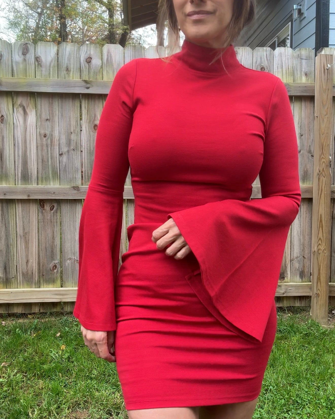 Y2K Vintage Red Bell Sleeve Dress Bodycon Date Night