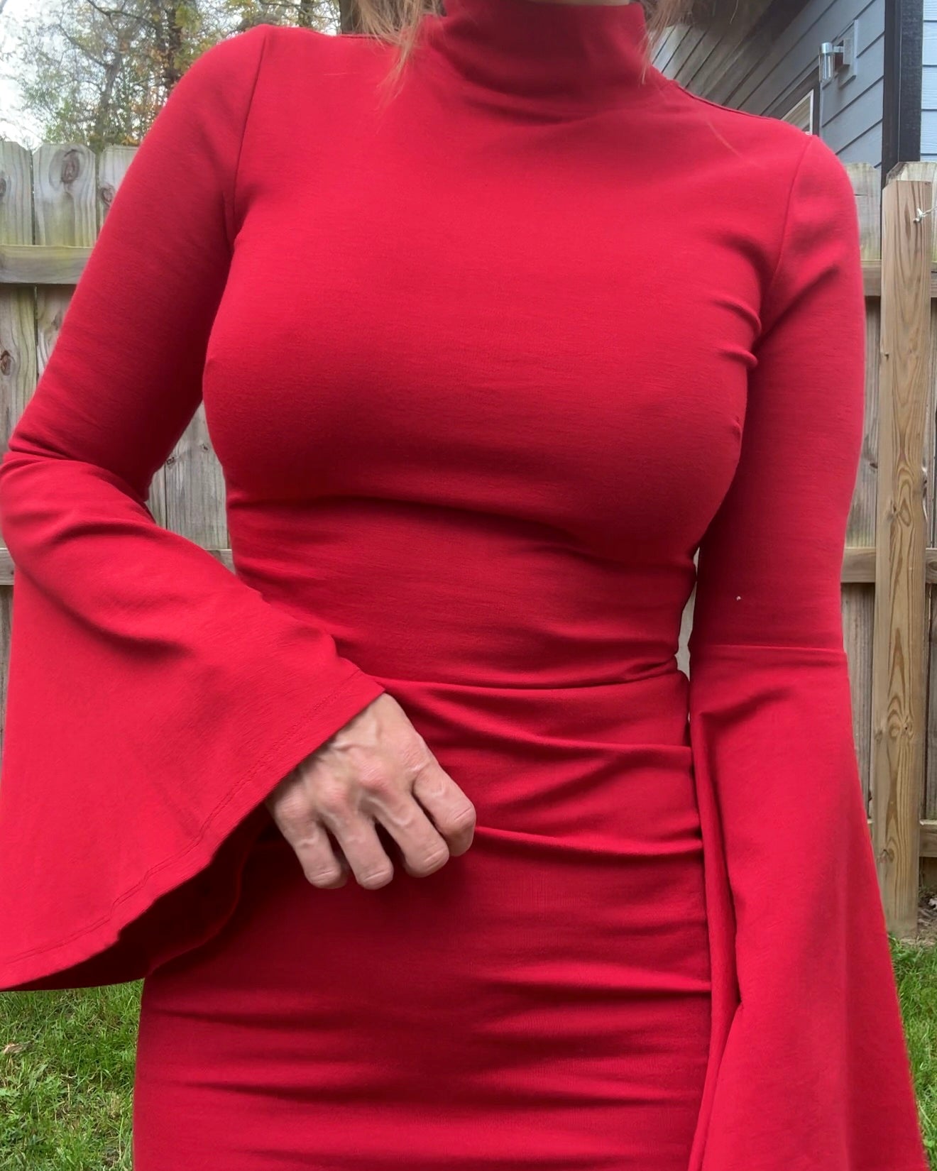 Y2K Vintage Red Bell Sleeve Dress Bodycon Date Night