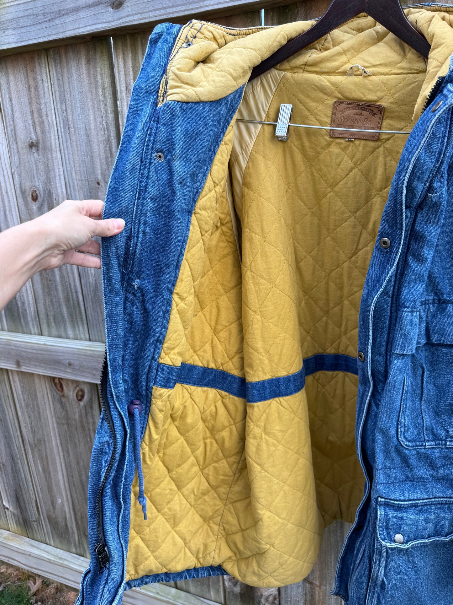 St. John’s Bay Denim Hooded Utility Parka Jacket Blue XL