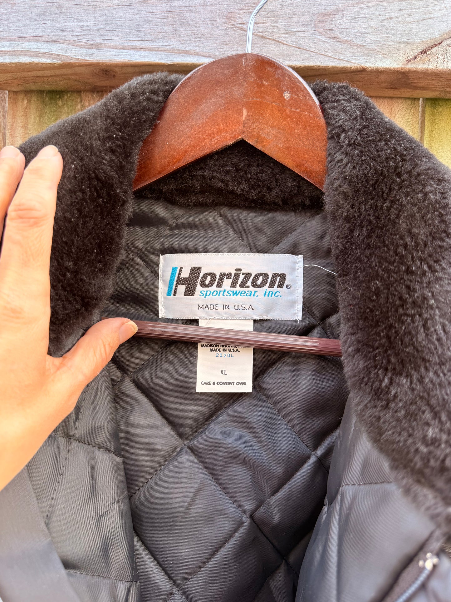 Horizon Sportswear USA Nylon Bomber Jacket Faux Fur Collar Black XL
