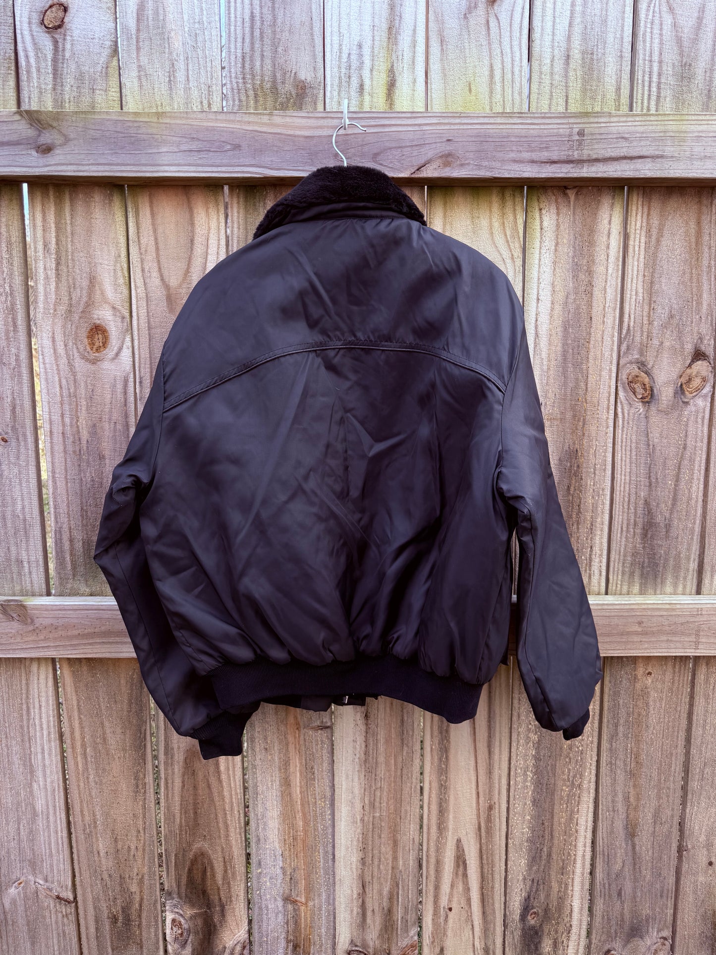 Horizon Sportswear USA Nylon Bomber Jacket Faux Fur Collar Black XL