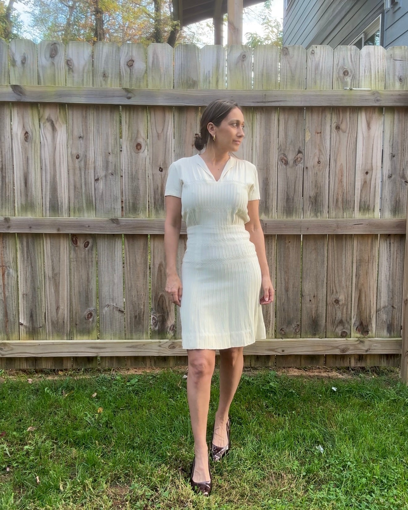 Vintage Cream Midi Dress — Quiet Luxury Minimal Romantic