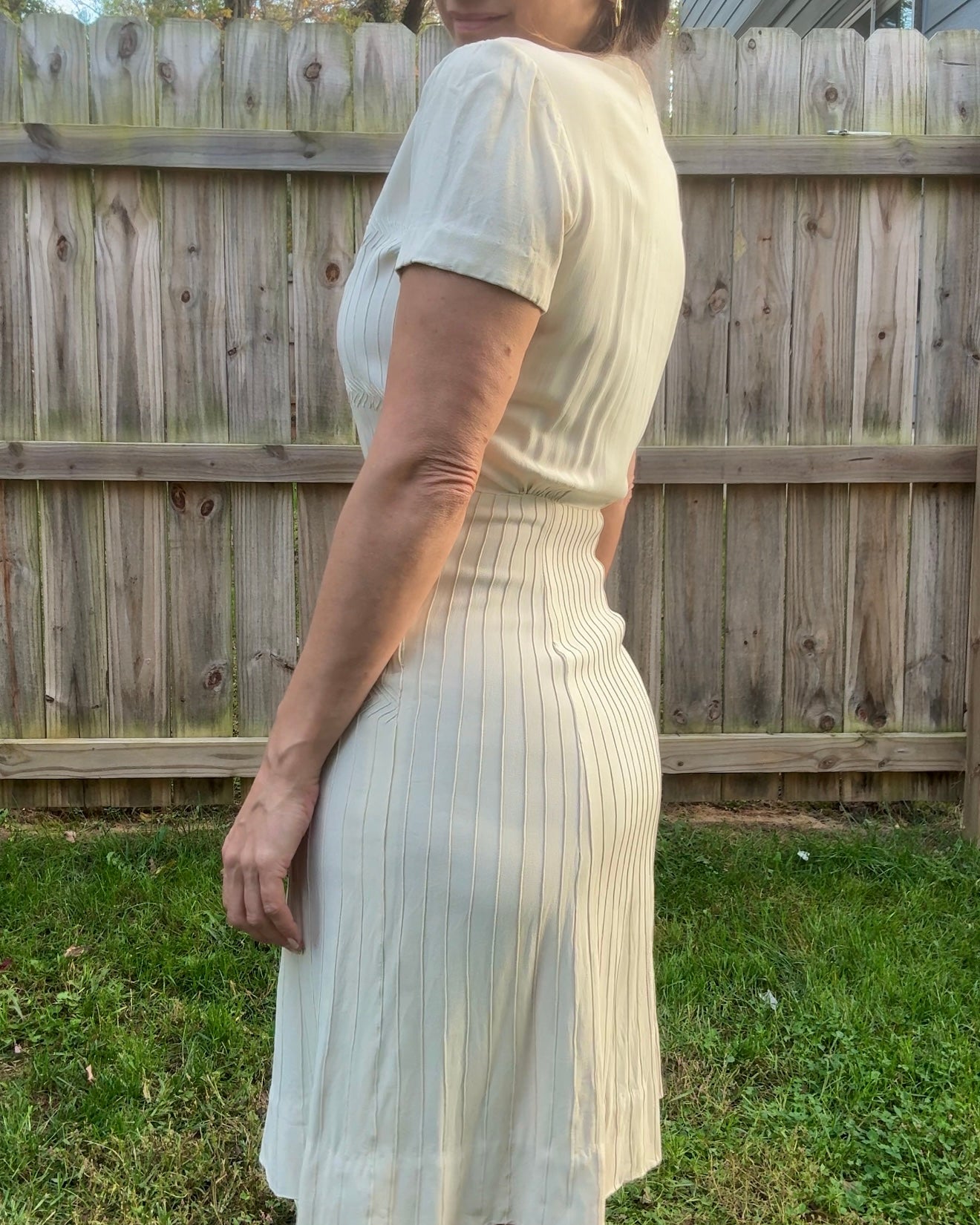 Vintage Cream Midi Dress — Quiet Luxury Minimal Romantic