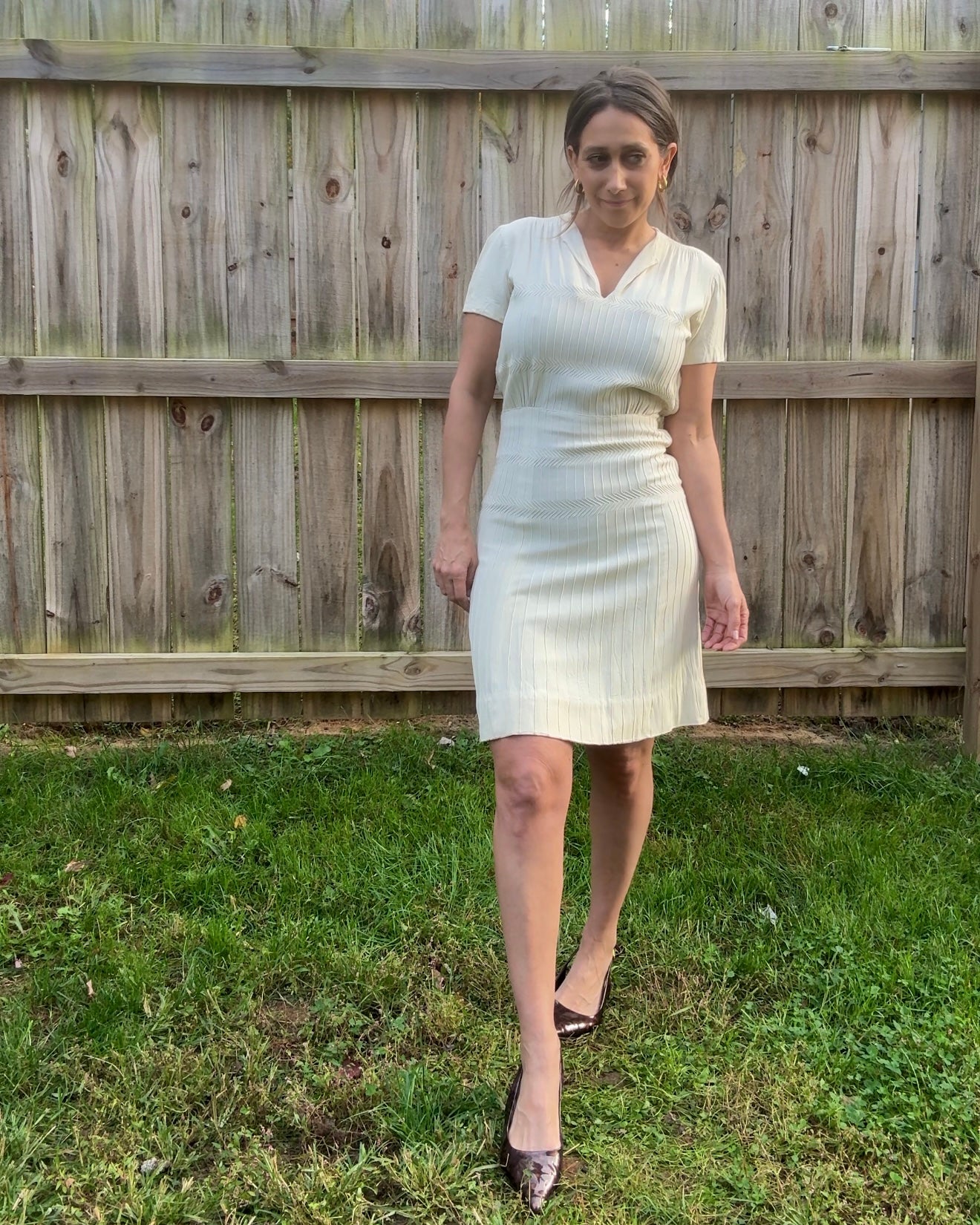 Vintage Cream Midi Dress — Quiet Luxury Minimal Romantic