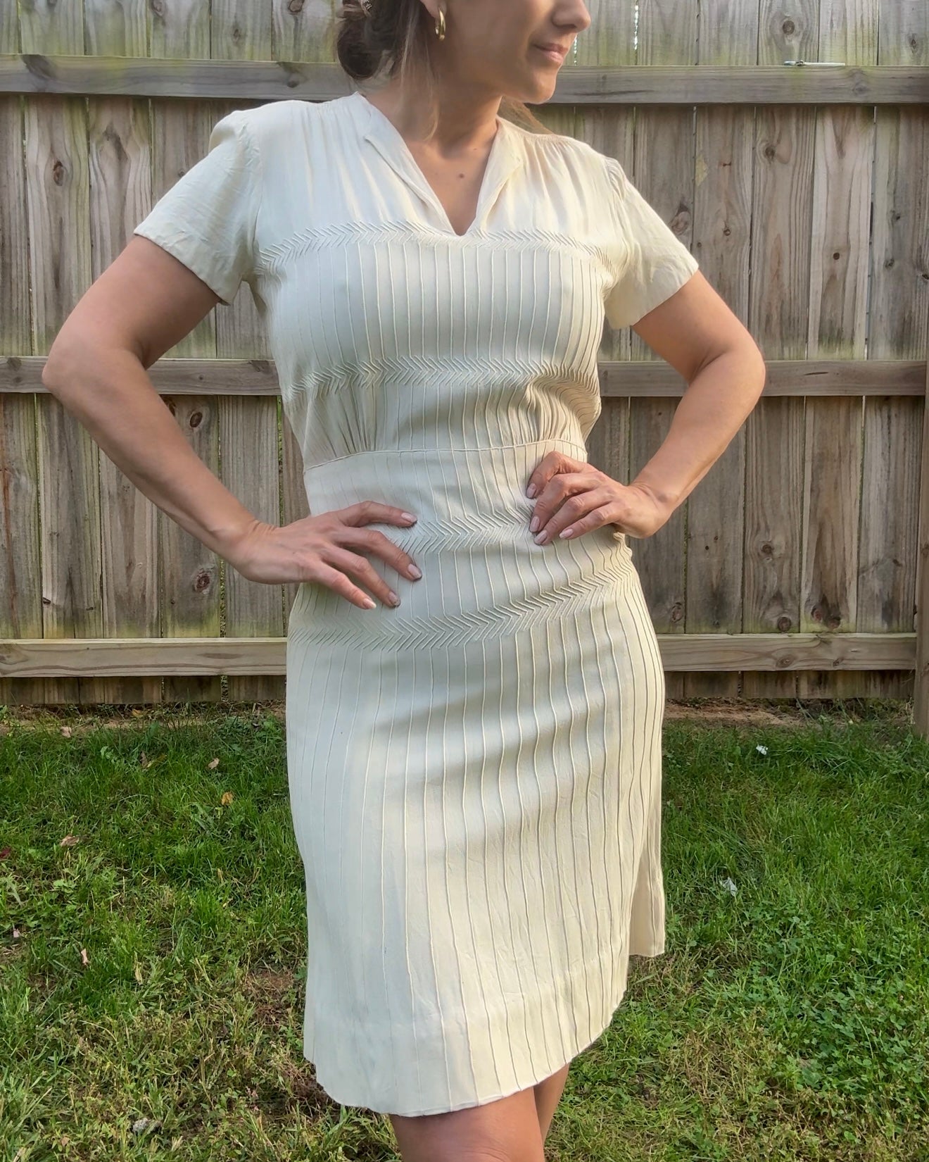 Vintage Cream Midi Dress — Quiet Luxury Minimal Romantic