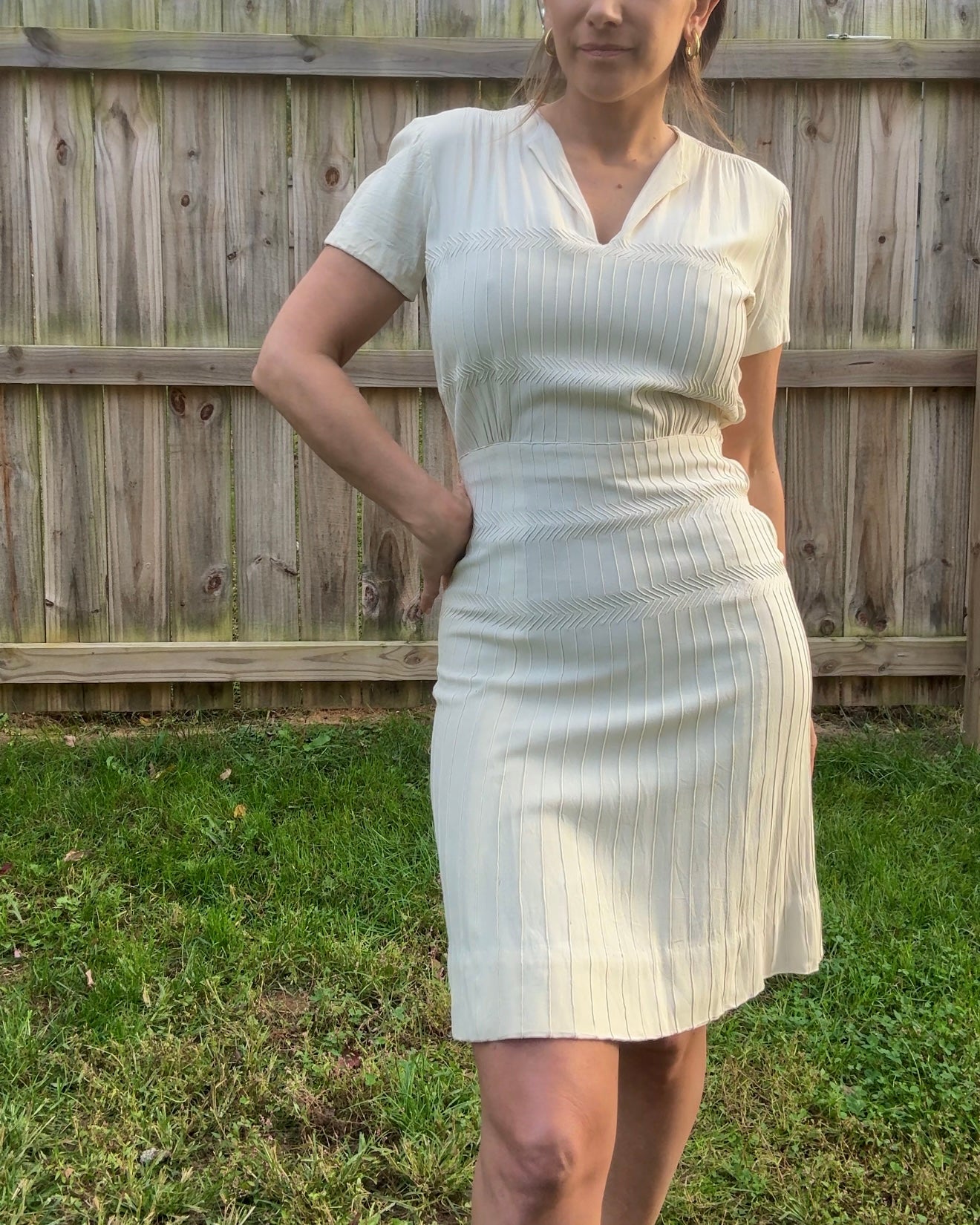 Vintage Cream Midi Dress — Quiet Luxury Minimal Romantic