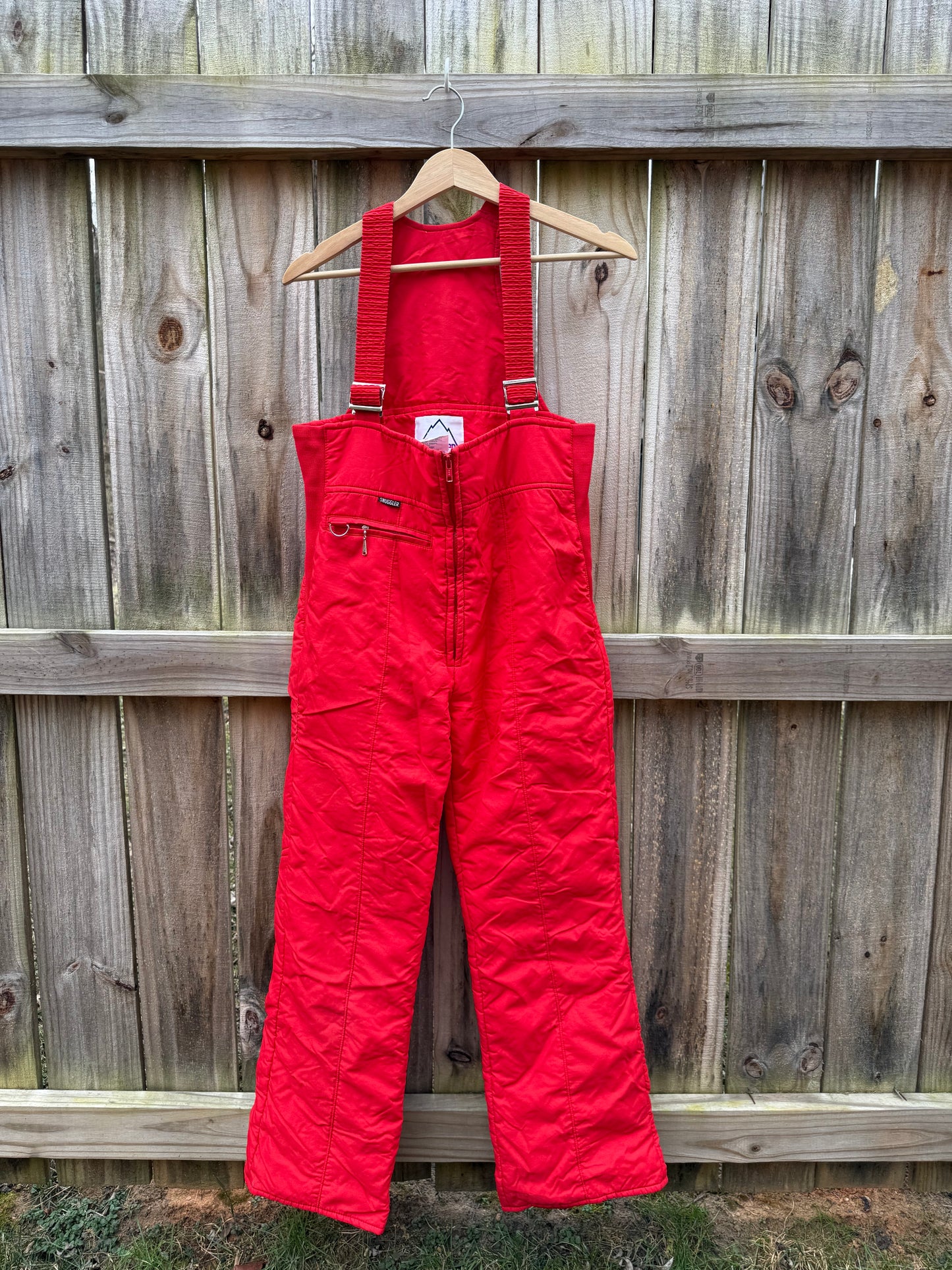 Vintage Red Quilted Ski Bib Overalls 70s 80s
