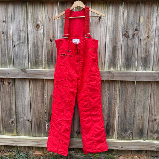 Vintage Red Quilted Ski Bib Overalls 70s 80s