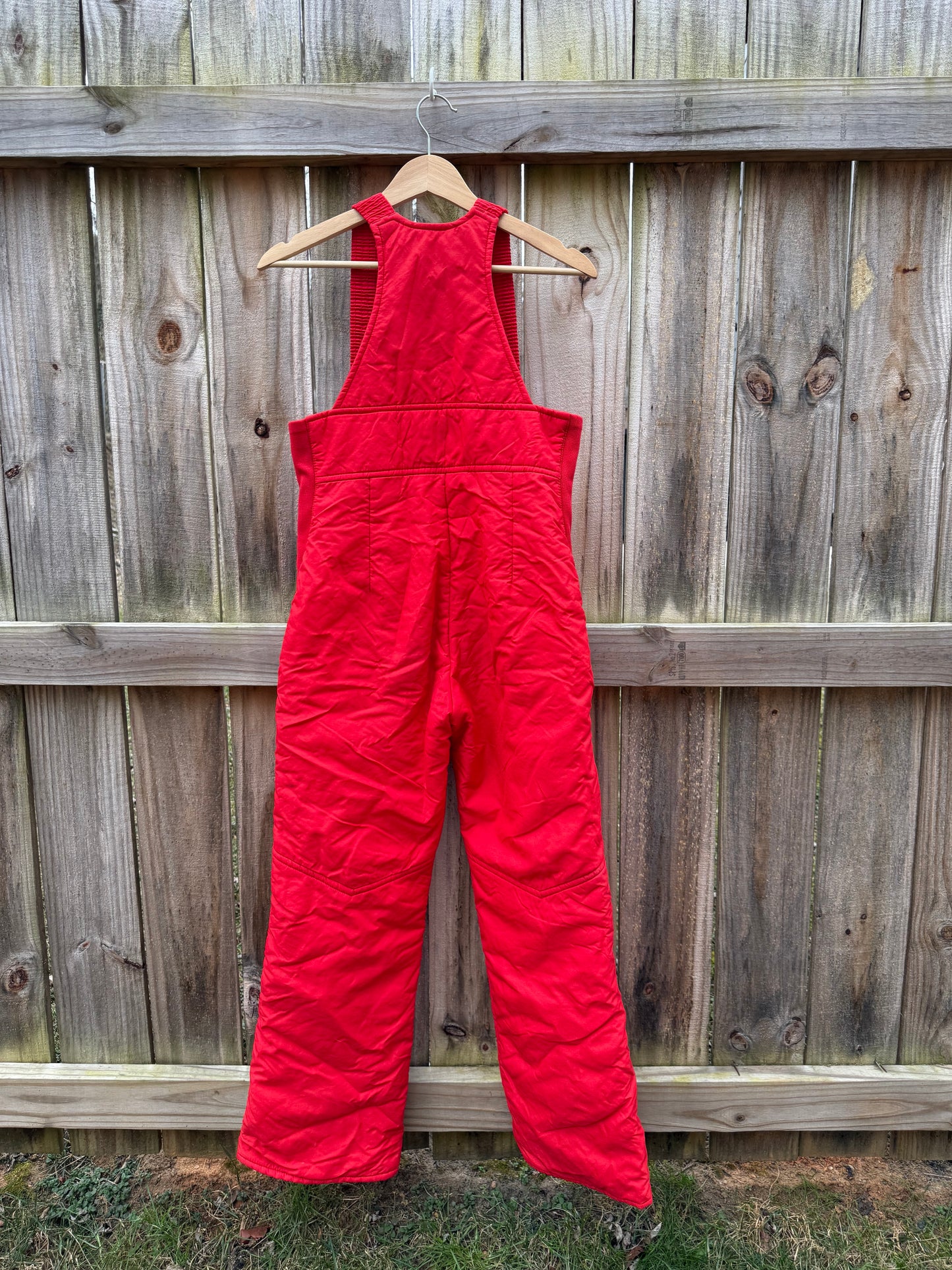Vintage Red Quilted Ski Bib Overalls 70s 80s