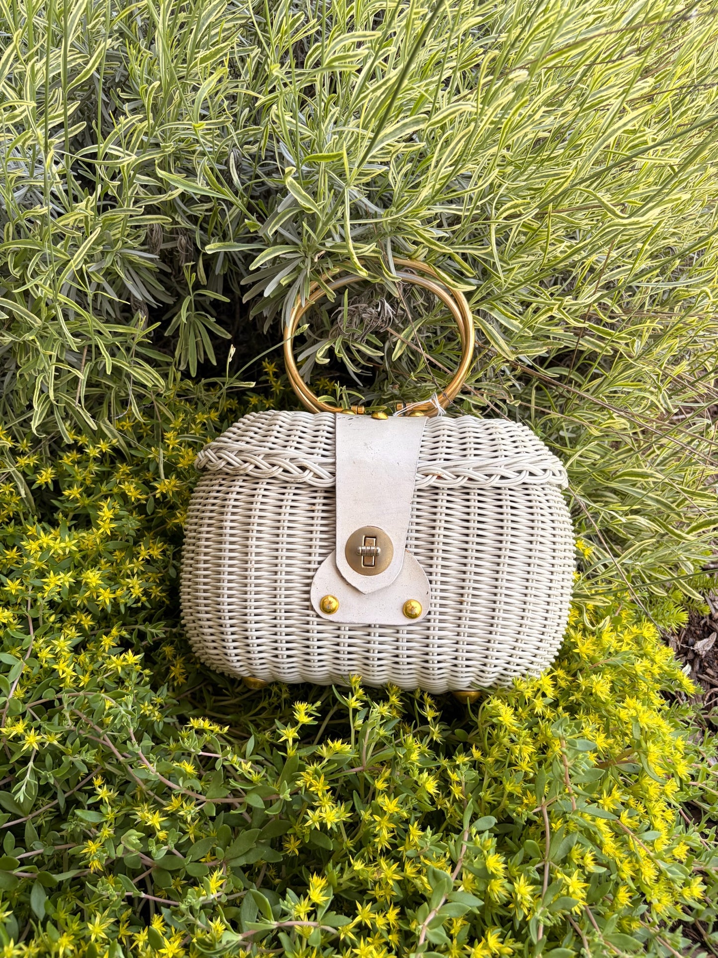 Vintage Wicker Bamboo Handle Handbag