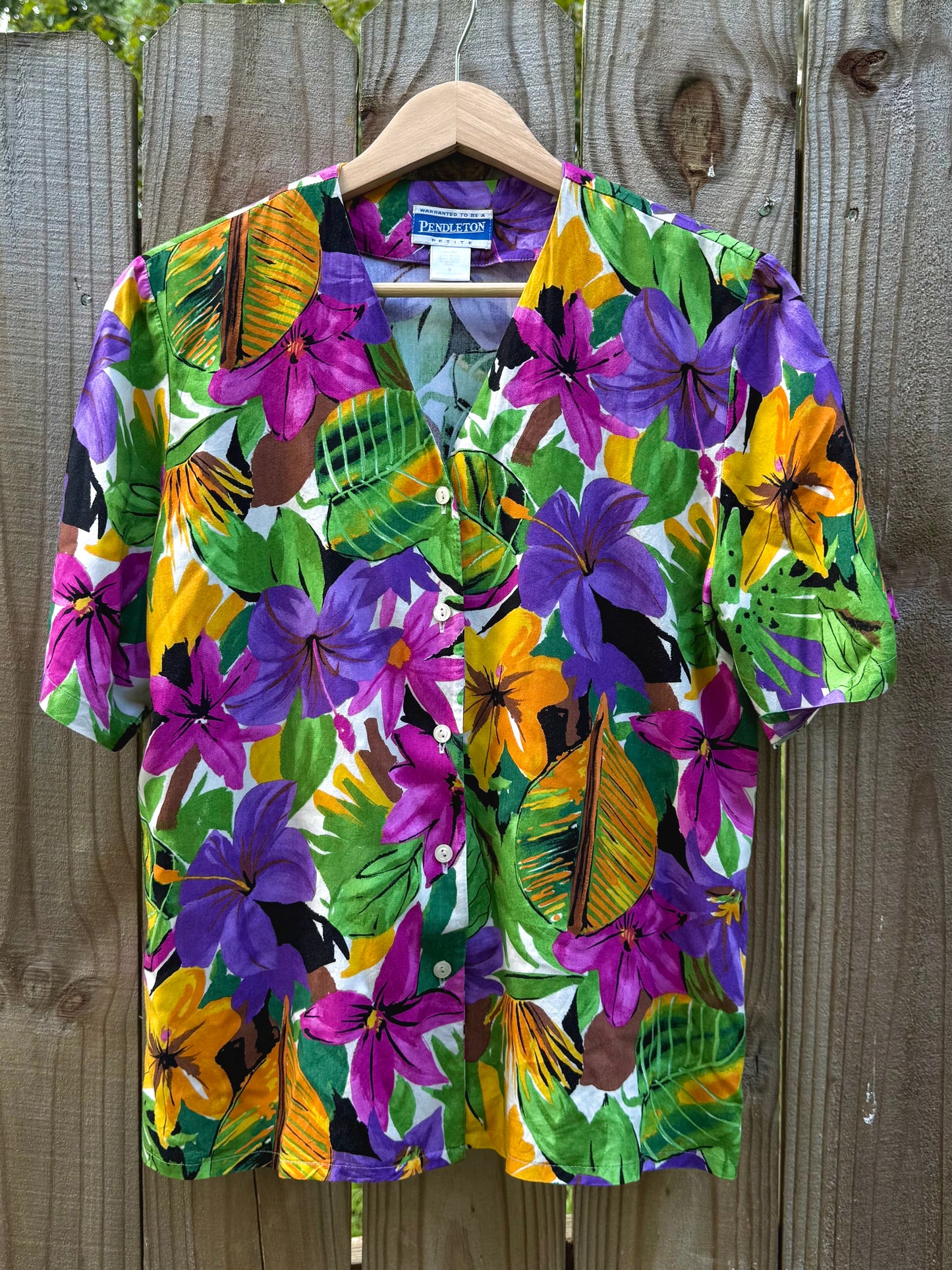 Vintage Pendleton Petite Hawaiian Floral Button-Up Shirt
