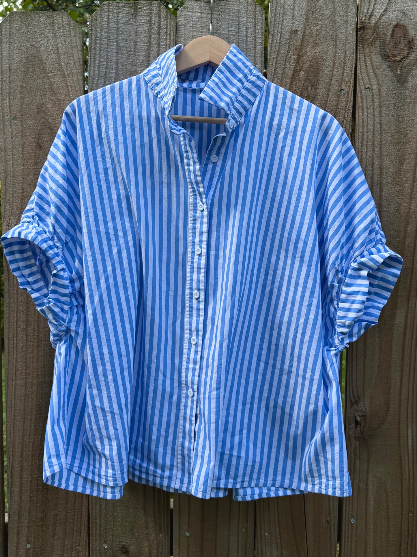 Vintage Blue + White Striped Button Down