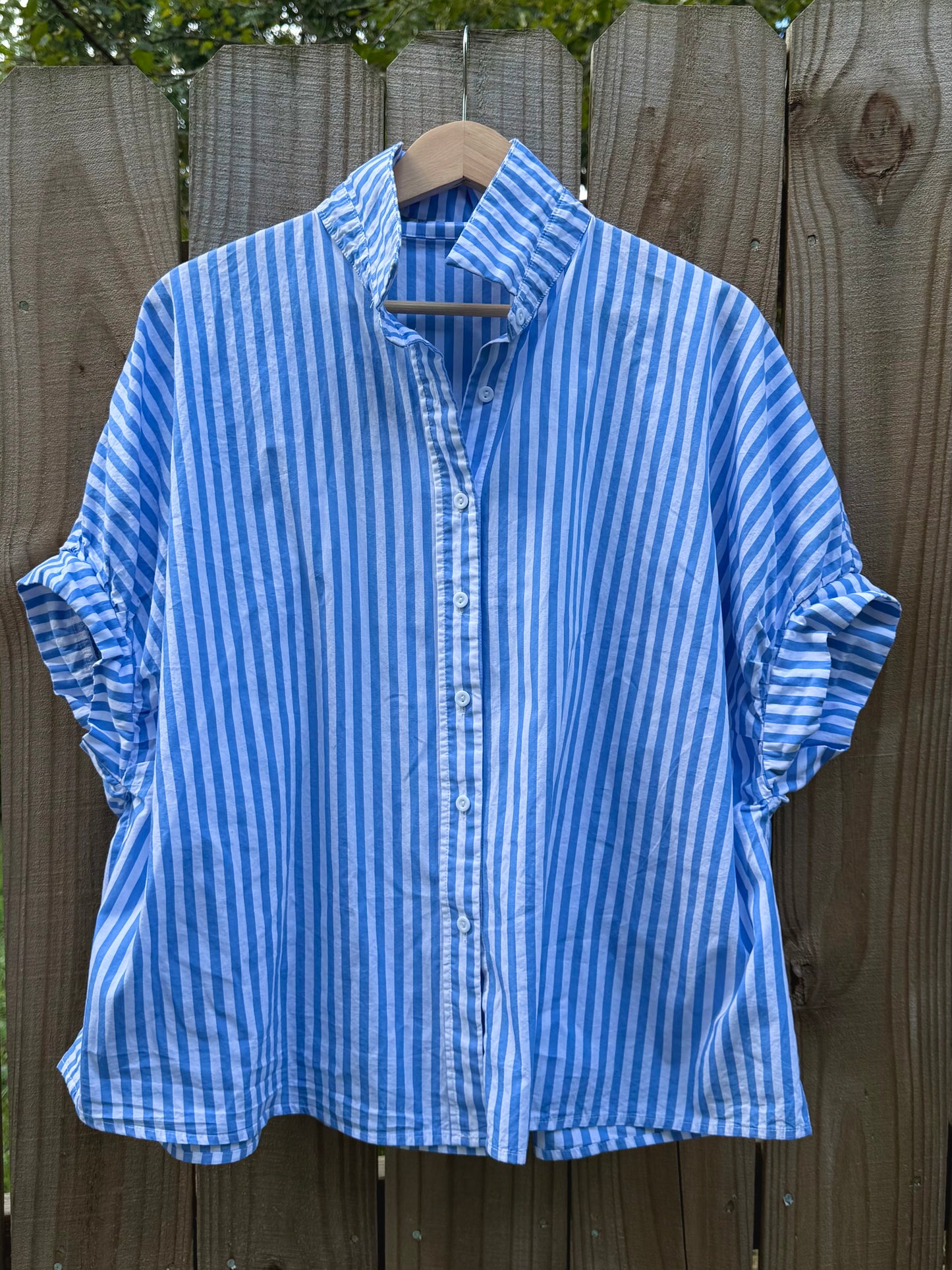 Vintage Blue + White Striped Button Down