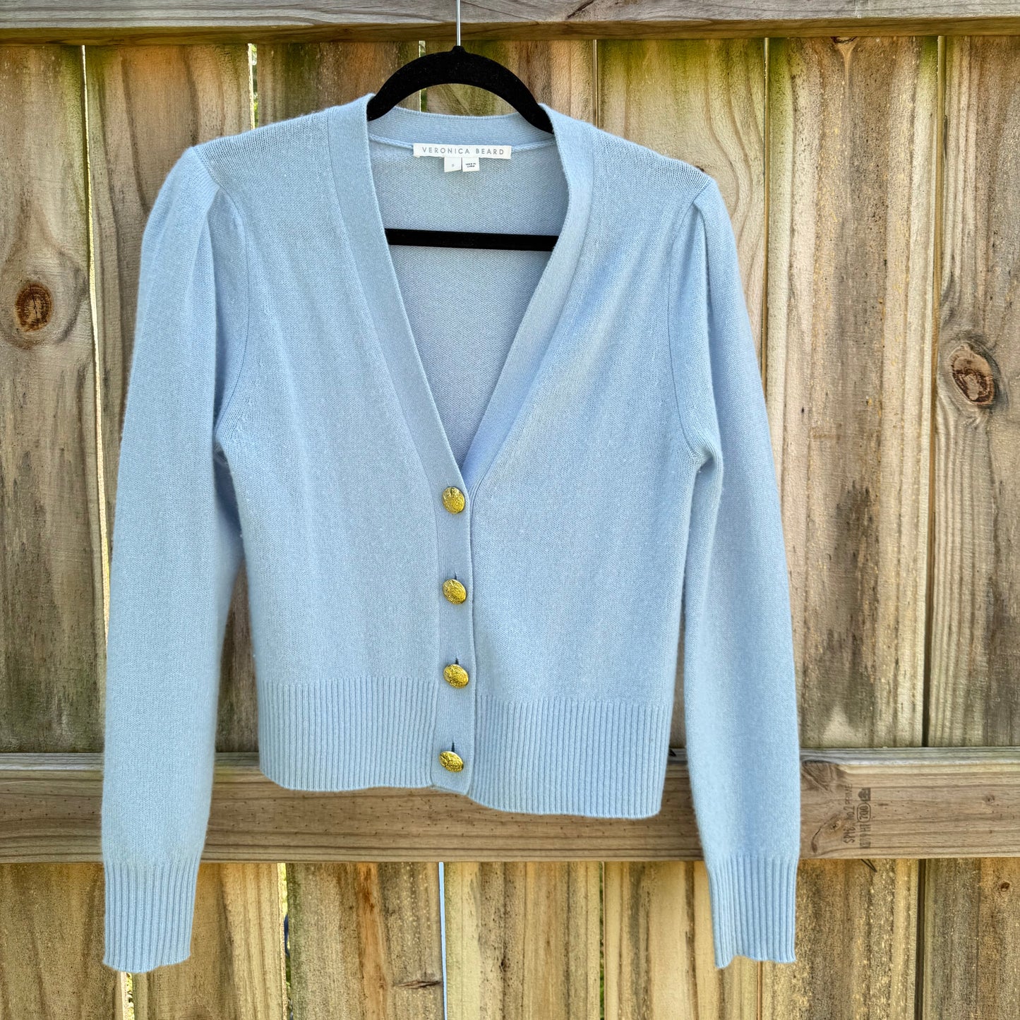 Veronica Beard Powder Blue Cashmere Crest Cardigan