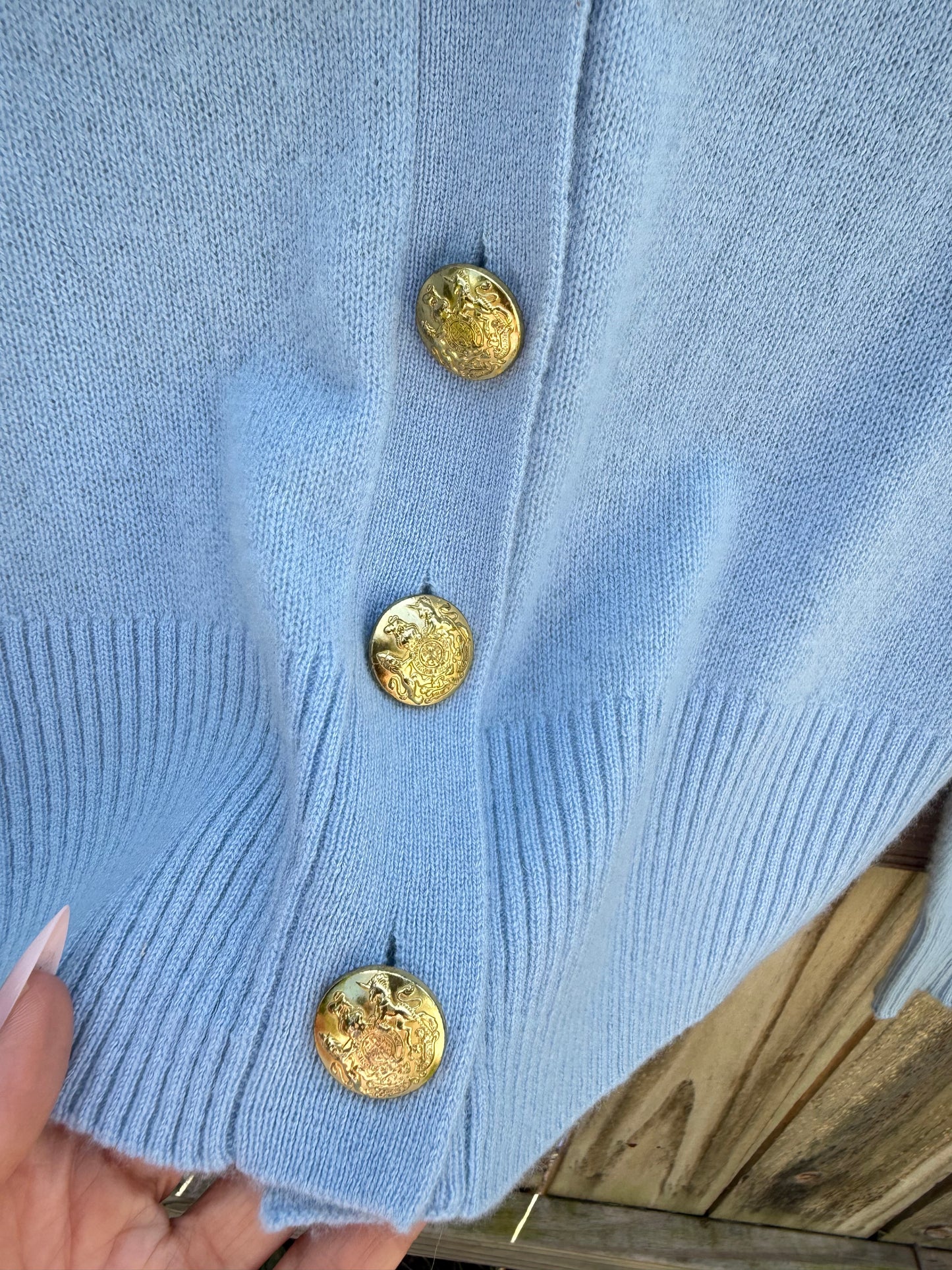 Veronica Beard Powder Blue Cashmere Crest Cardigan