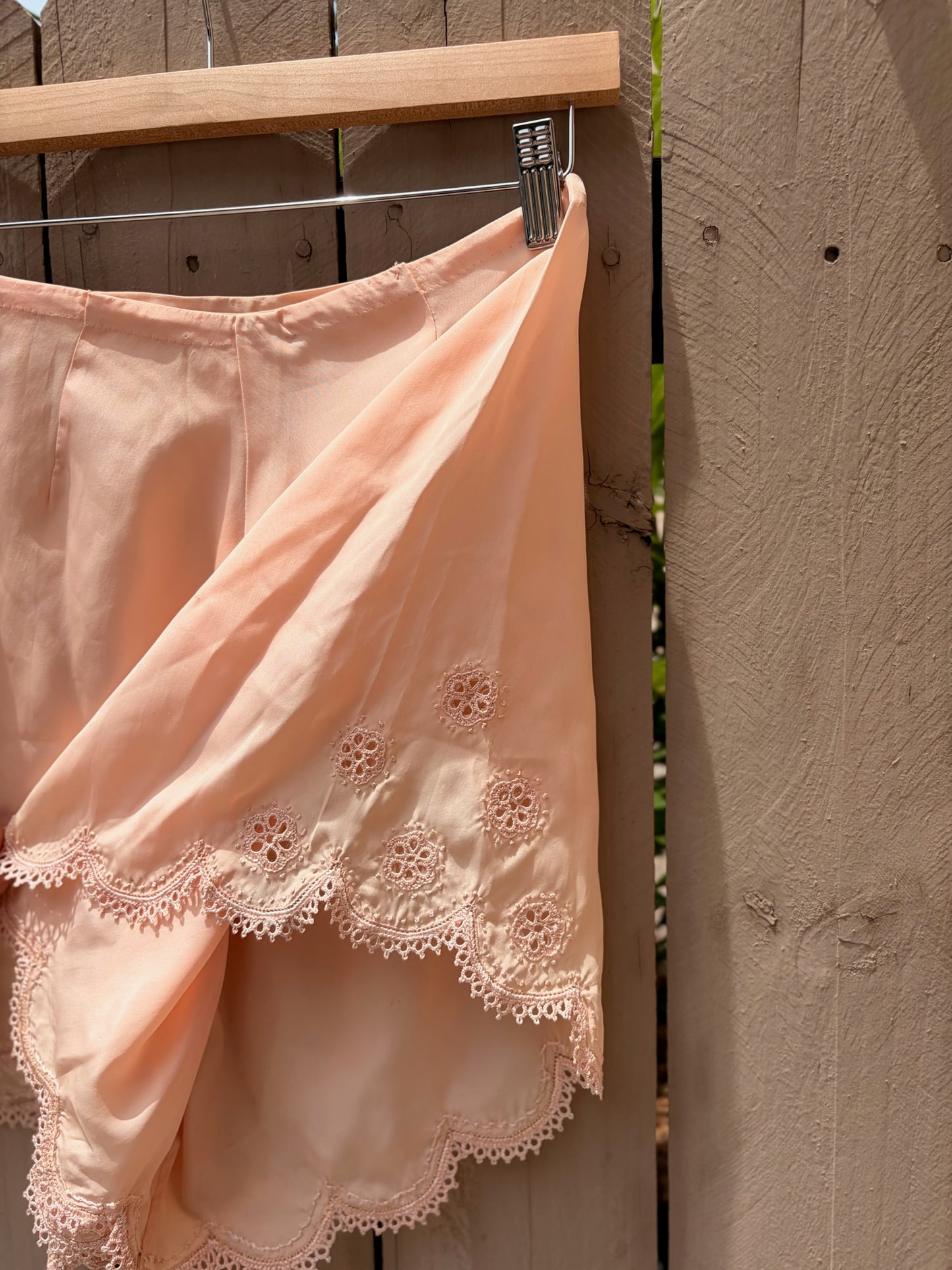 Vintage Silk Tap Shorts | Peach Silk | Embroidered Lace Hem | Estate Sale Lingerie
