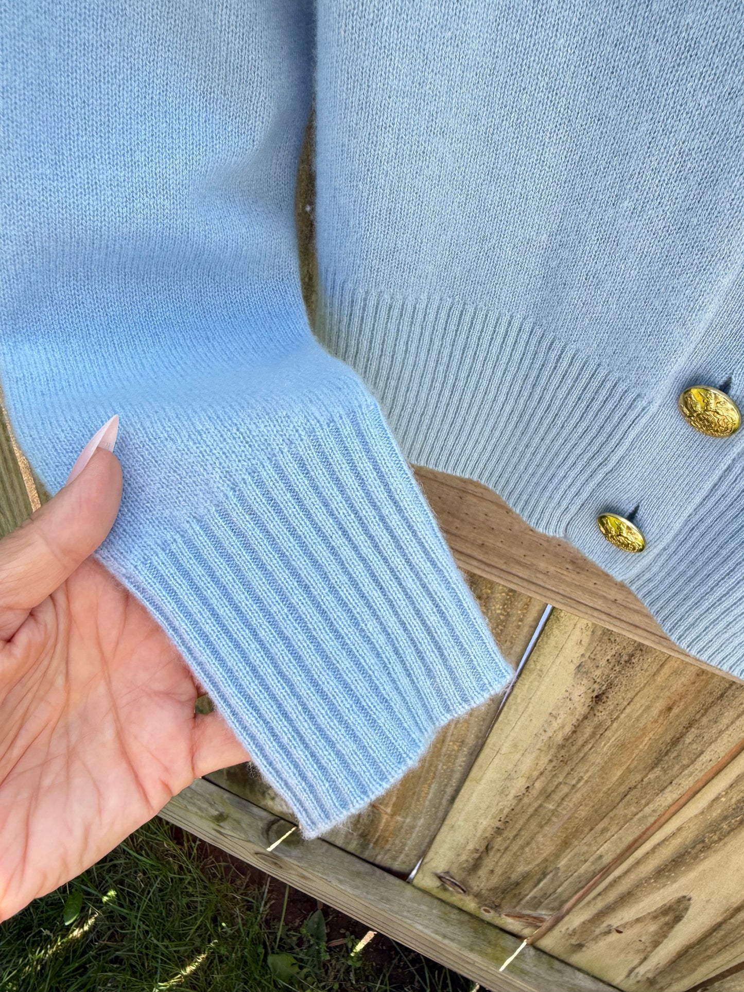 Veronica Beard Powder Blue Cashmere Crest Cardigan