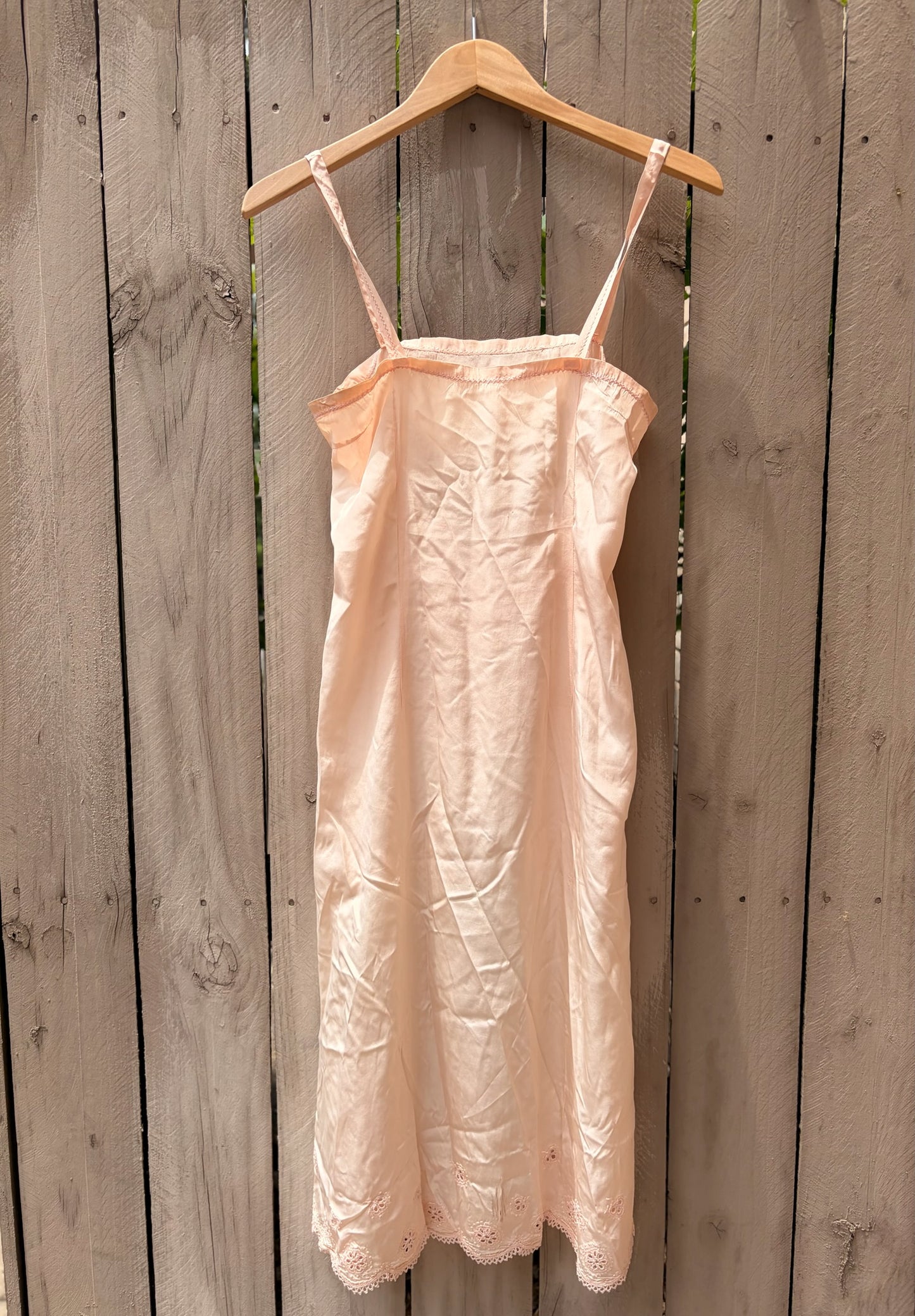Vintage Estate Sale Silk Slip Dress | Peach Silk | Embroidered Lace Hem | Minimalist Lingerie Dress