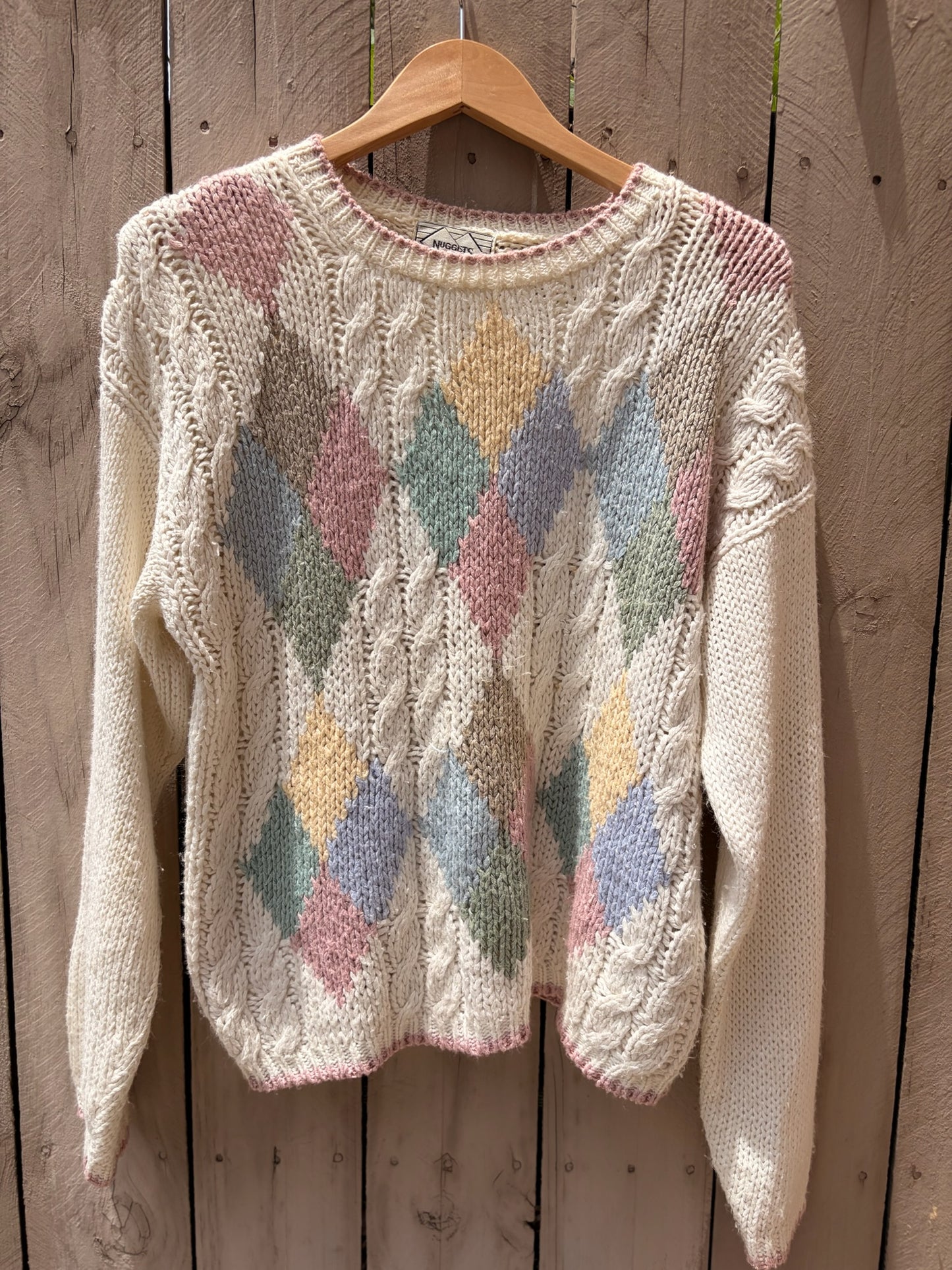 Vintage Nuggets Cable Knit Argyle Sweater | Oversized Grandpa Knit | Fisherman Sweater