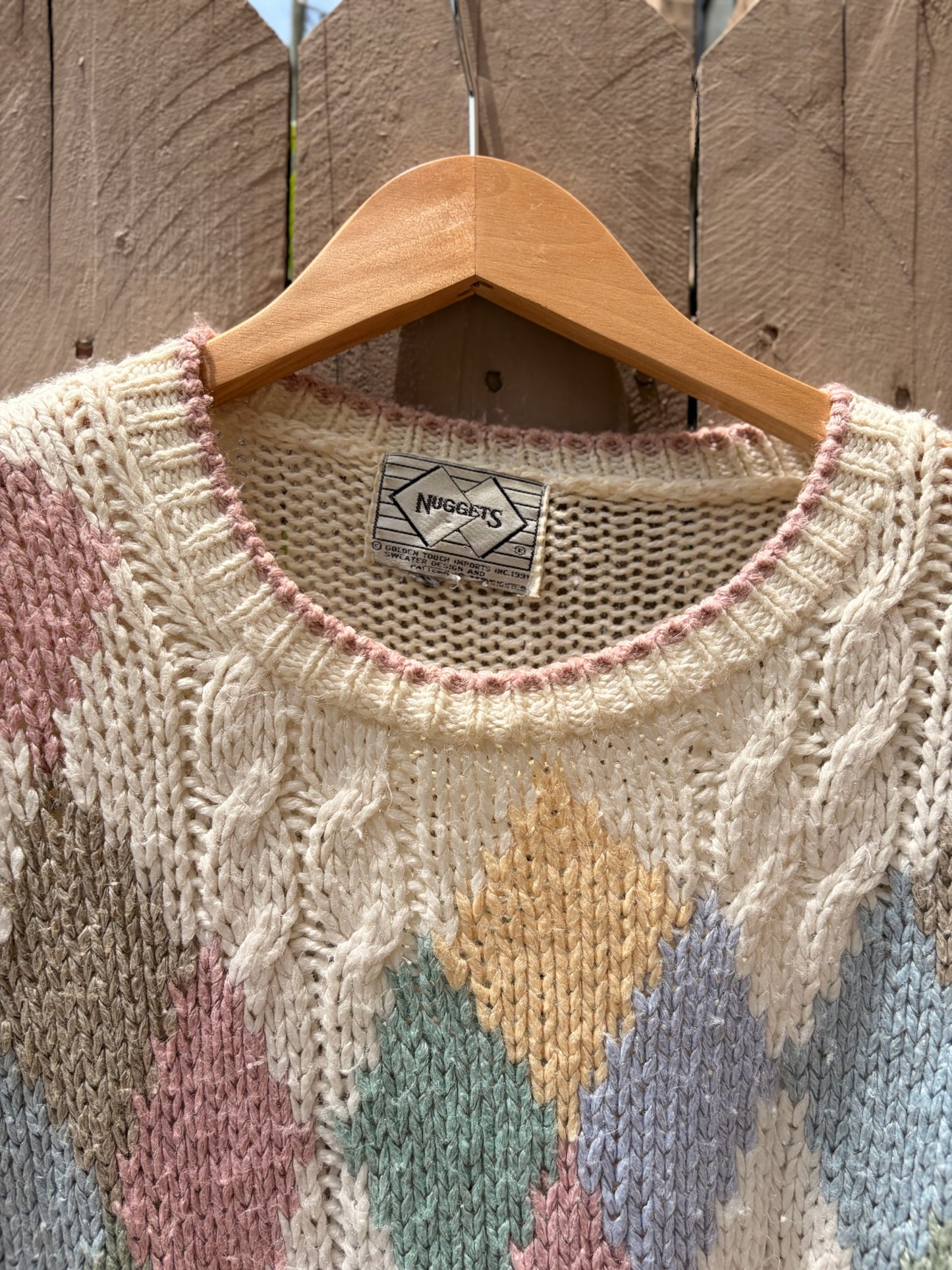 Vintage Nuggets Cable Knit Argyle Sweater | Oversized Grandpa Knit | Fisherman Sweater