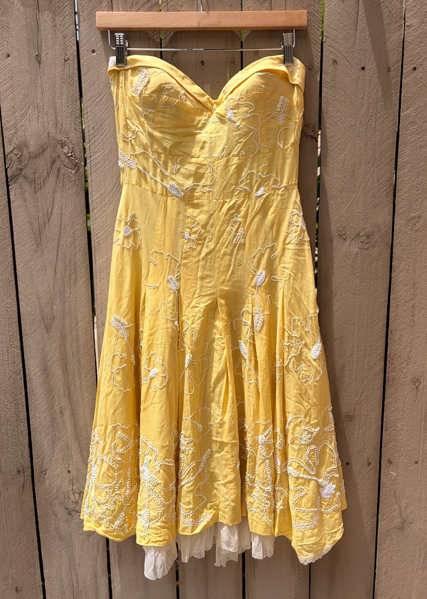 Tibi Strapless Embroidered Cotton Silk Dress