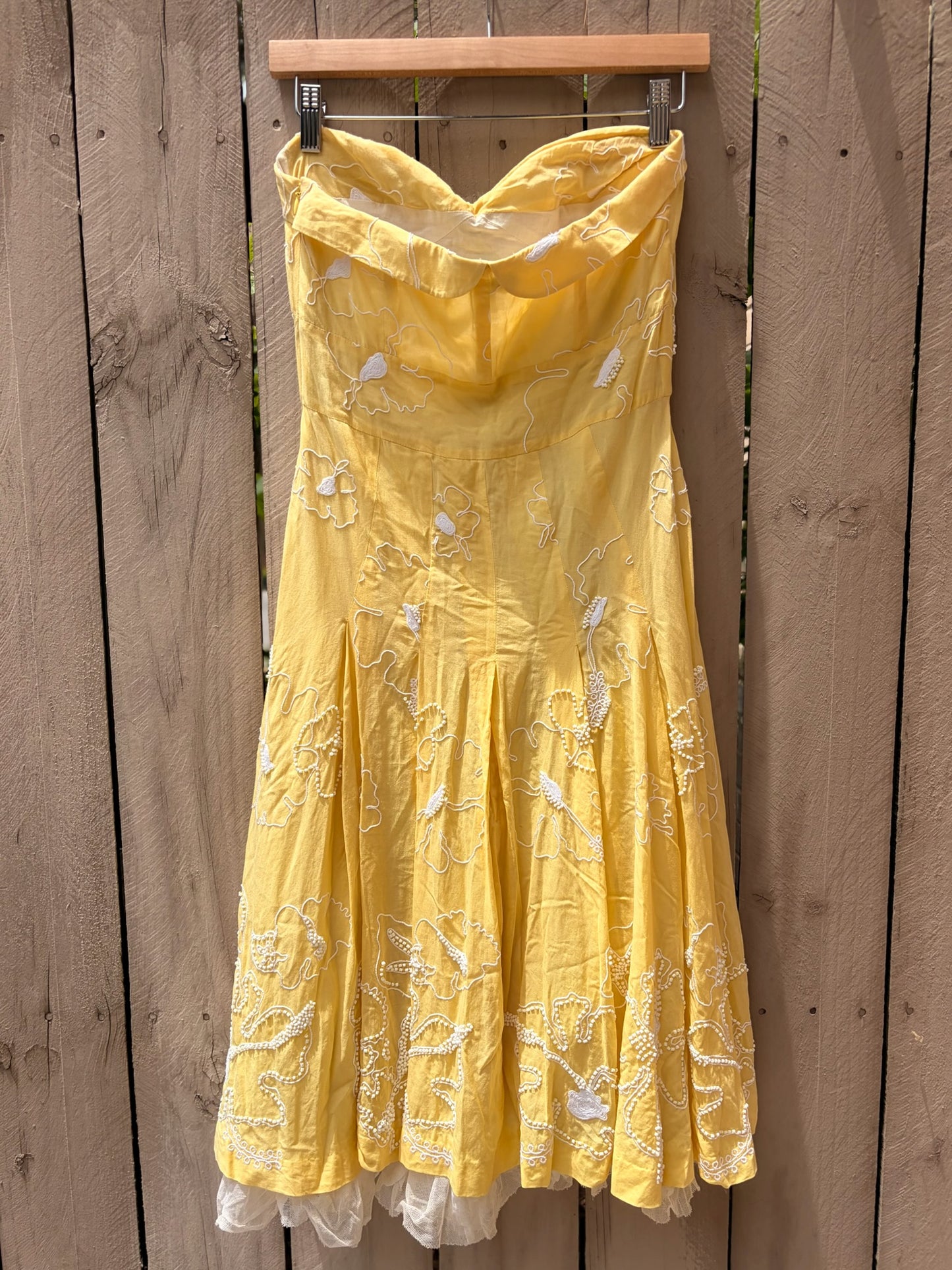 Tibi Strapless Embroidered Cotton Silk Dress