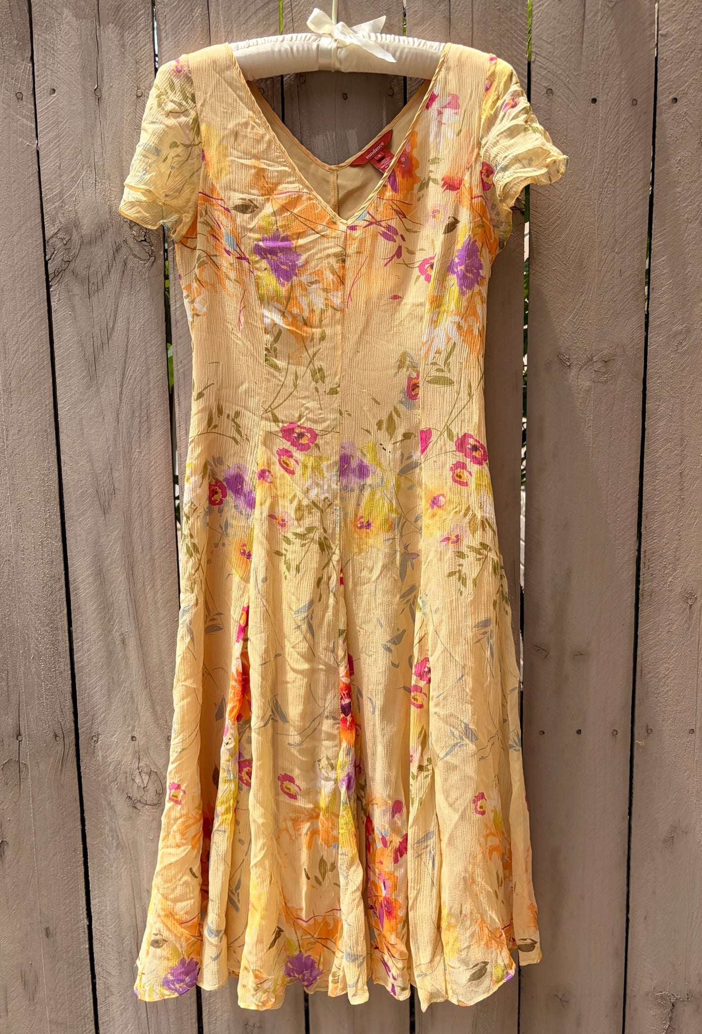 Sundance 100% Silk Watercolor Floral Midi Dress Size 4