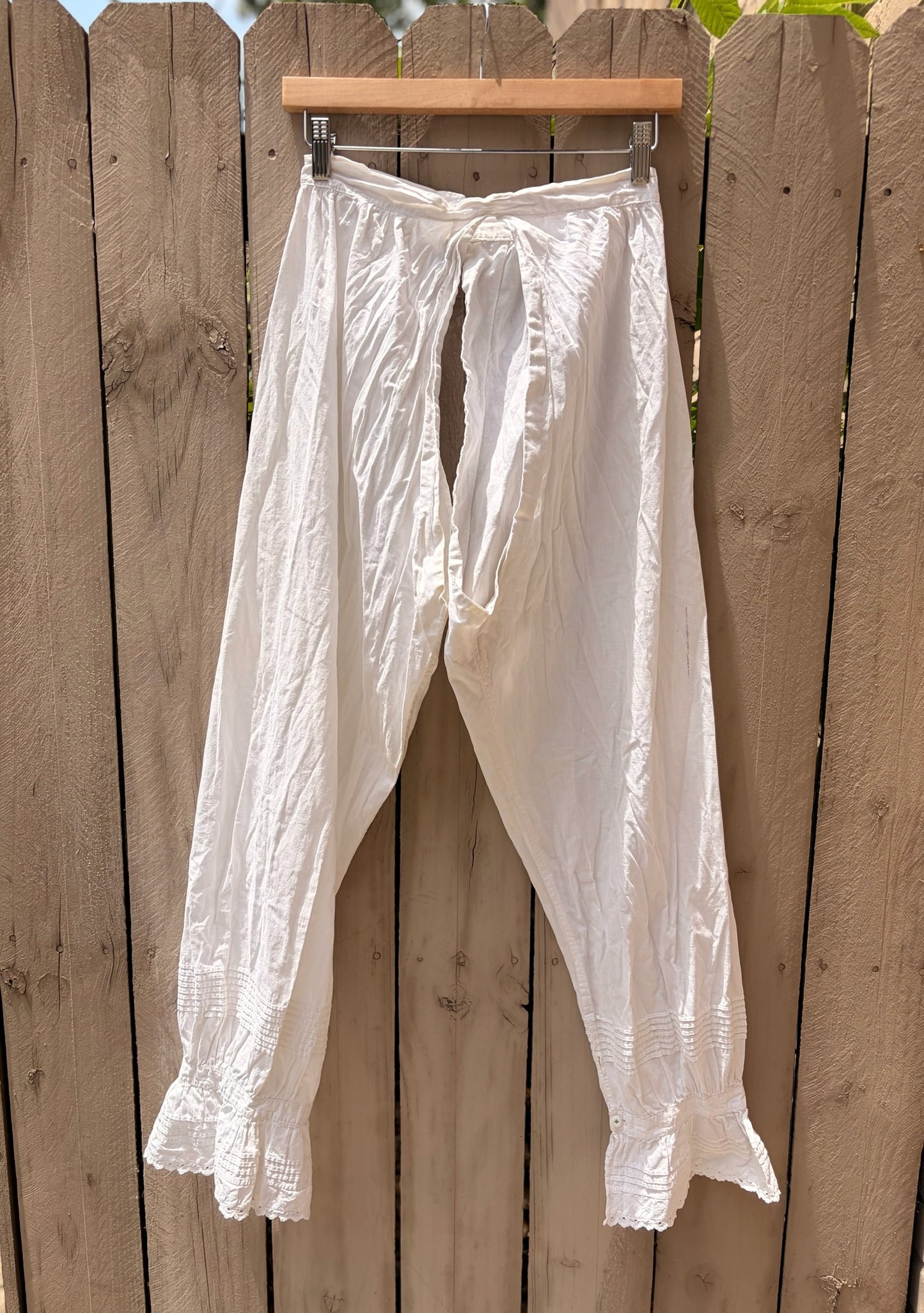 Antique White Cotton Split Drawers Bloomers Button Waist