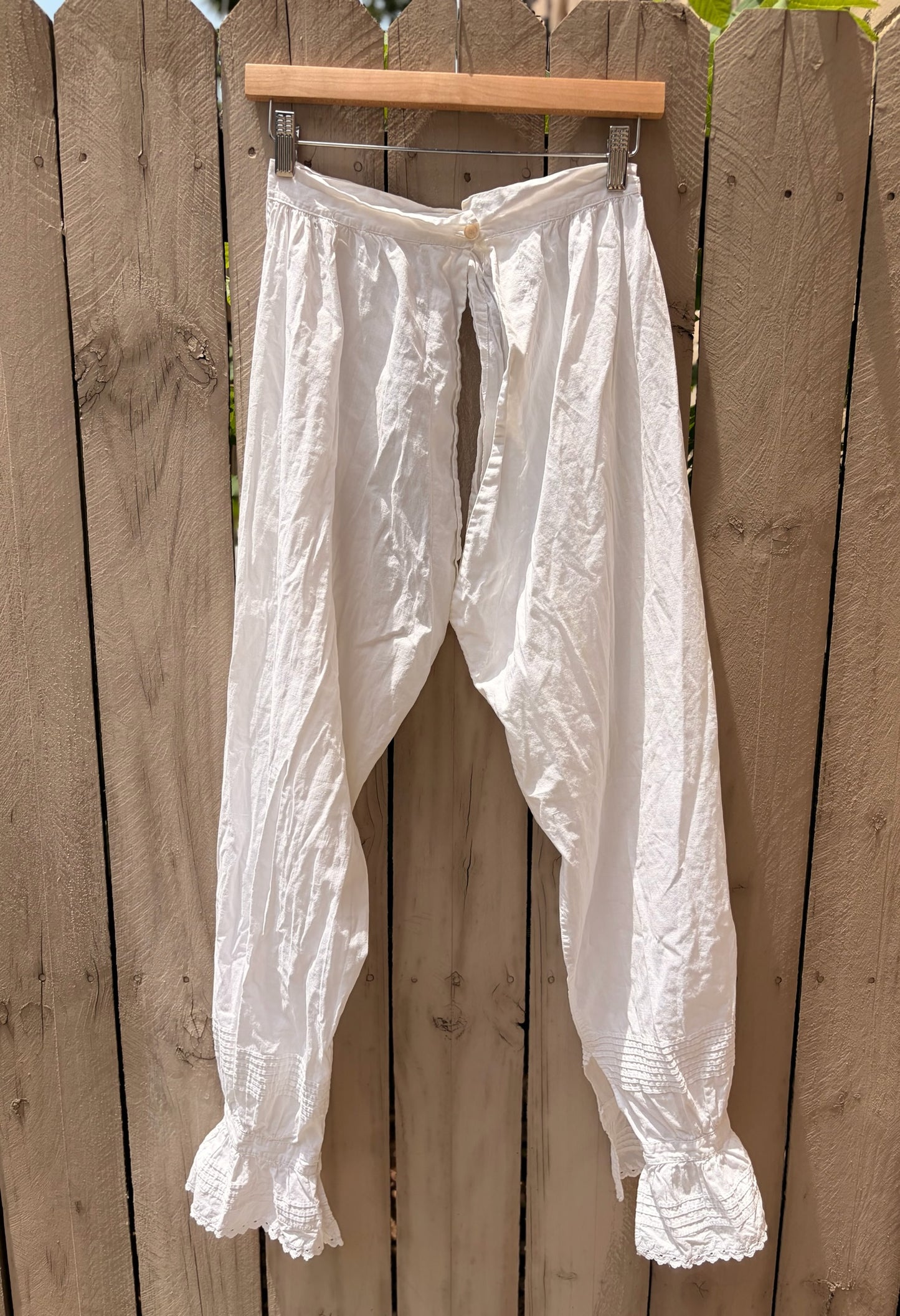 Antique White Cotton Split Drawers Bloomers Button Waist