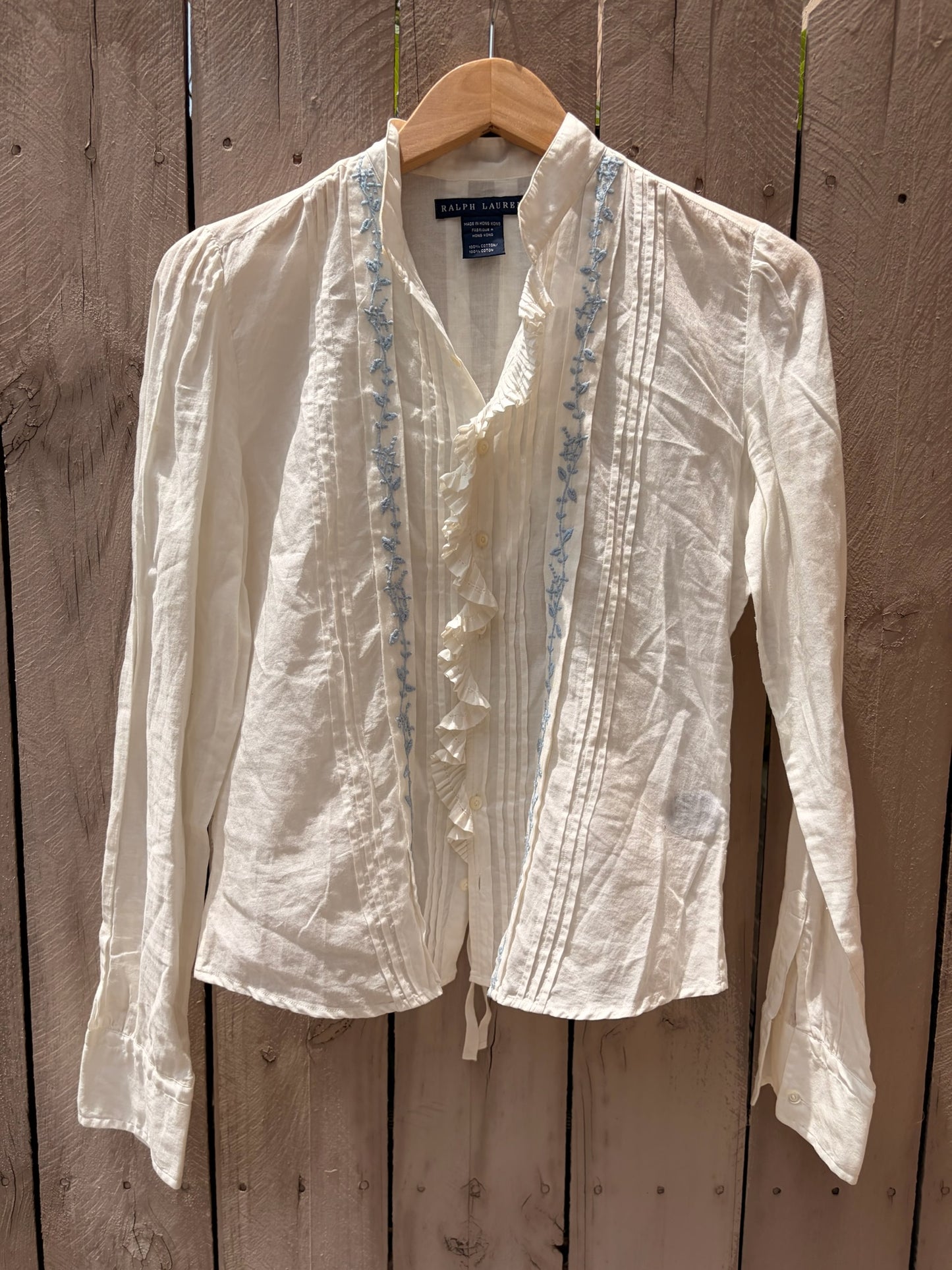 Ralph Lauren Embroidered Ruffle Cotton Blouse