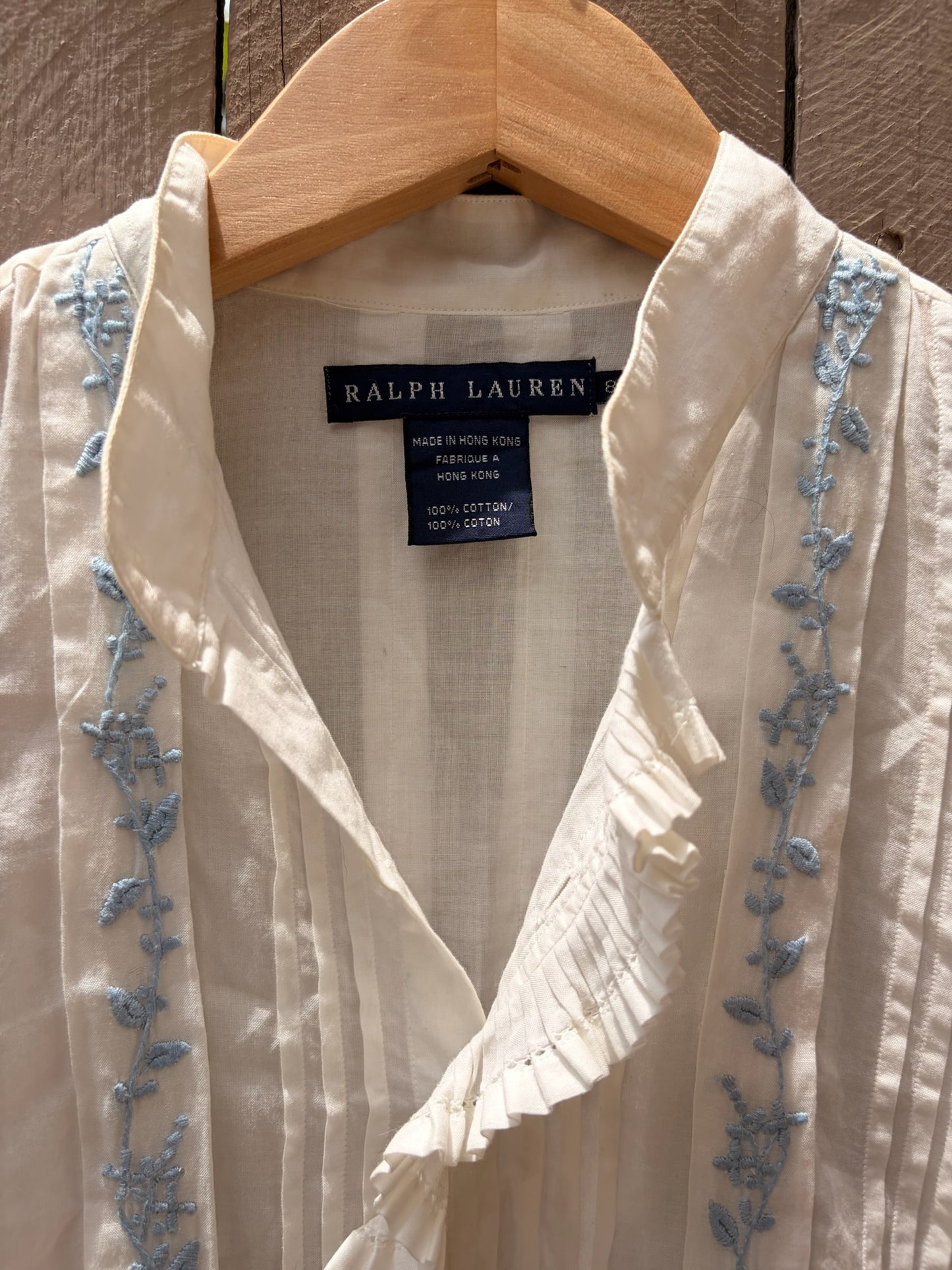 Ralph Lauren Embroidered Ruffle Cotton Blouse
