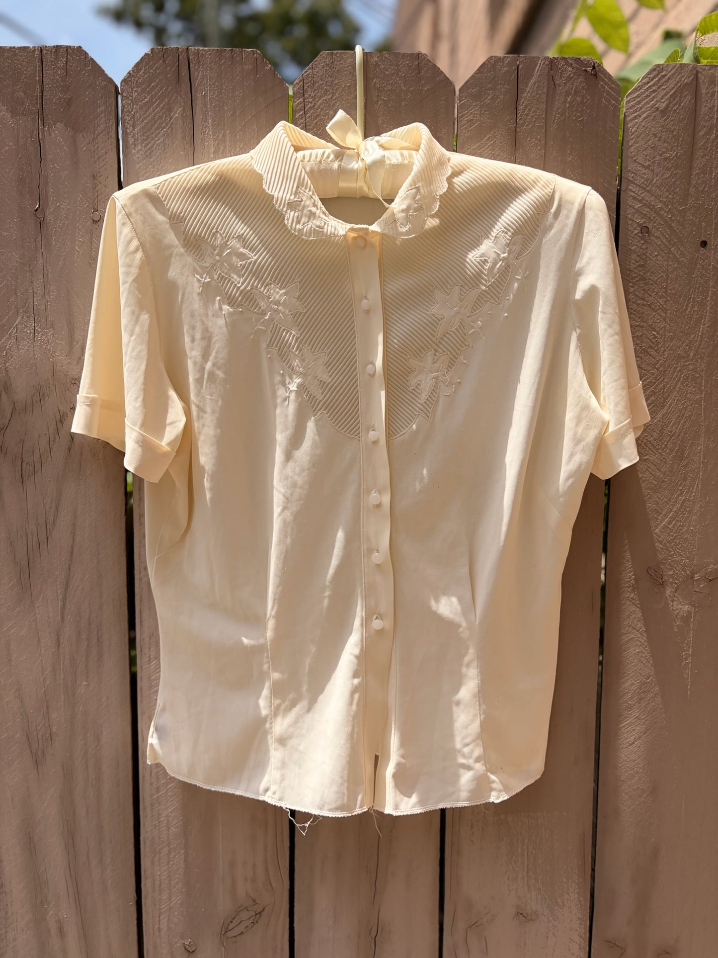 Vintage Judy Bond Embroidered Sheer Blouse | Butter Cream High Neck