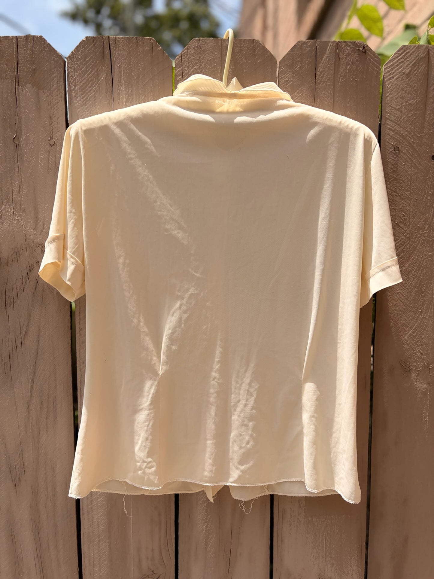 Vintage Judy Bond Embroidered Sheer Blouse | Butter Cream High Neck