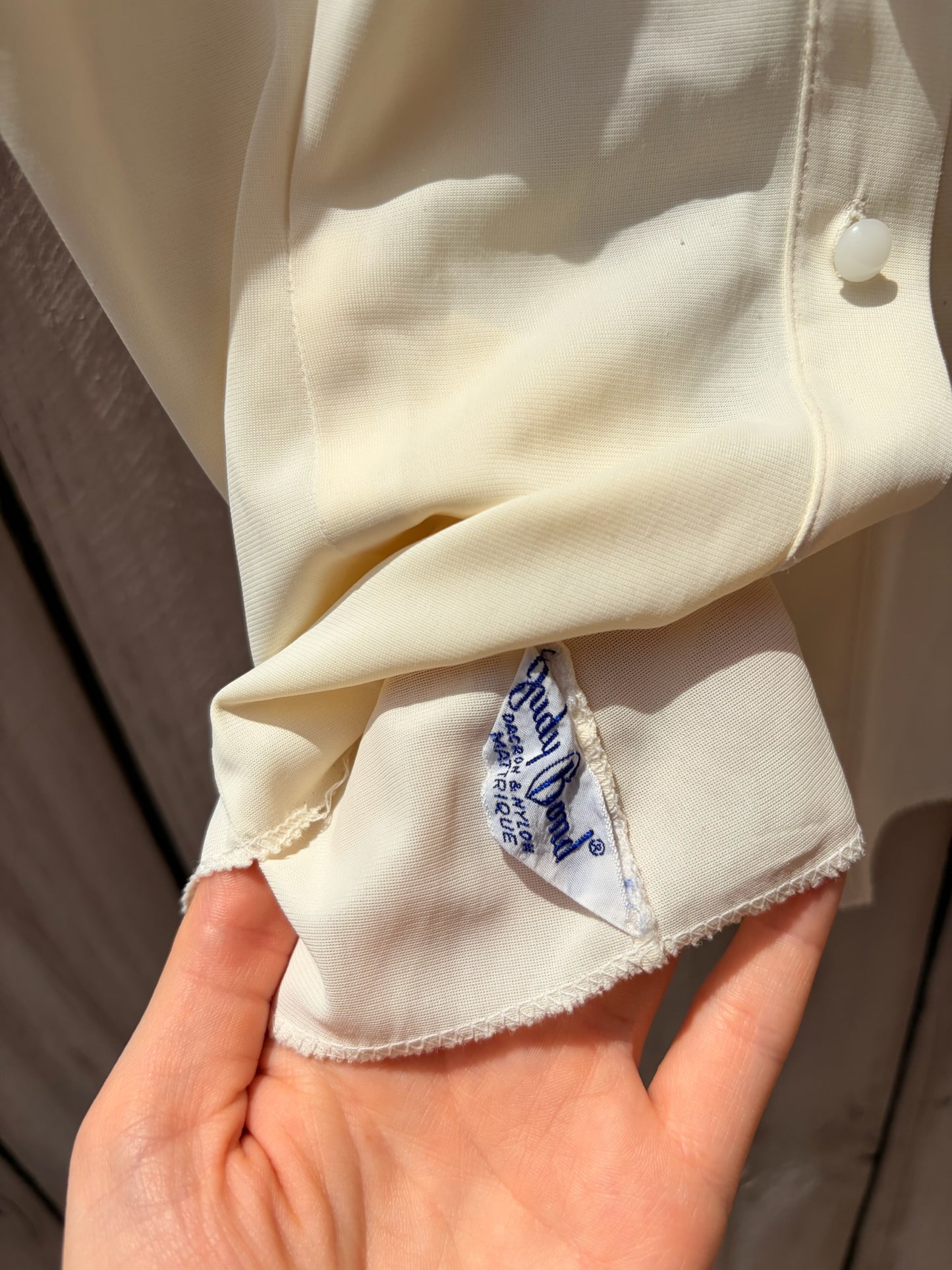 Vintage Judy Bond Embroidered Sheer Blouse | Butter Cream High Neck