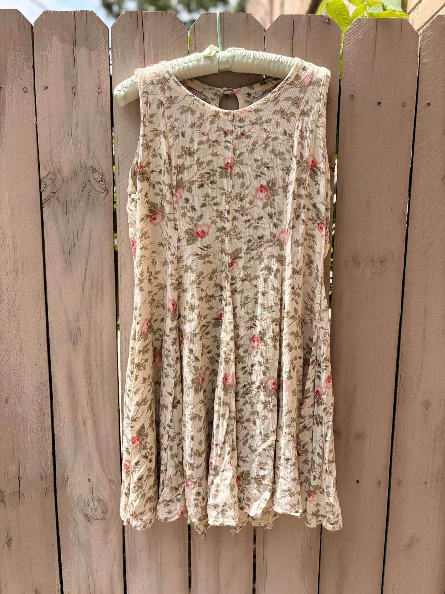 Vintage Crinkle Floral Mini Tie Back 90s Dress
