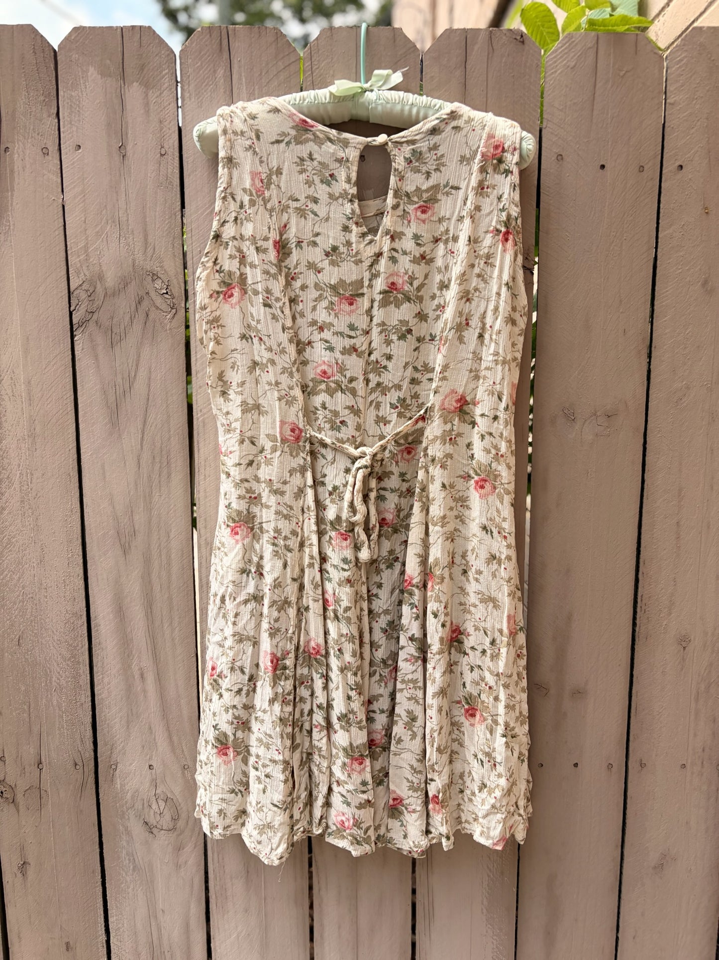 Vintage Crinkle Floral Mini Tie Back 90s Dress