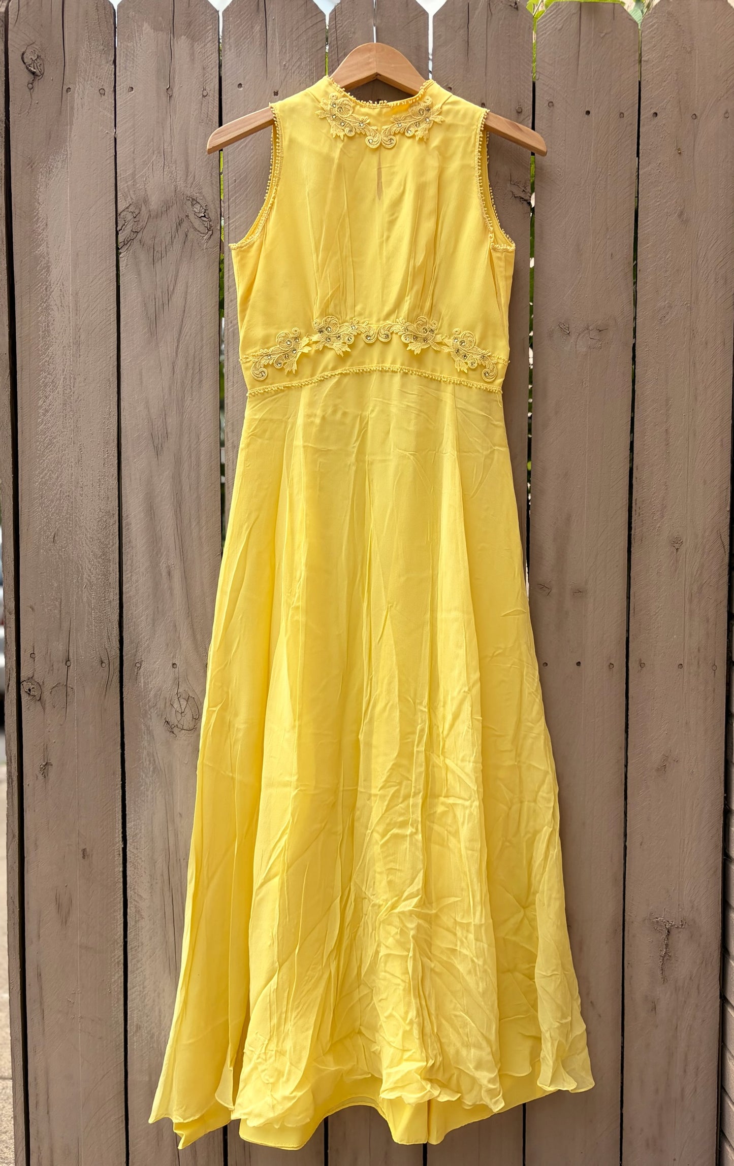 Vintage 1960s Butter Yellow Silk Maxi Dress with Removable Cape