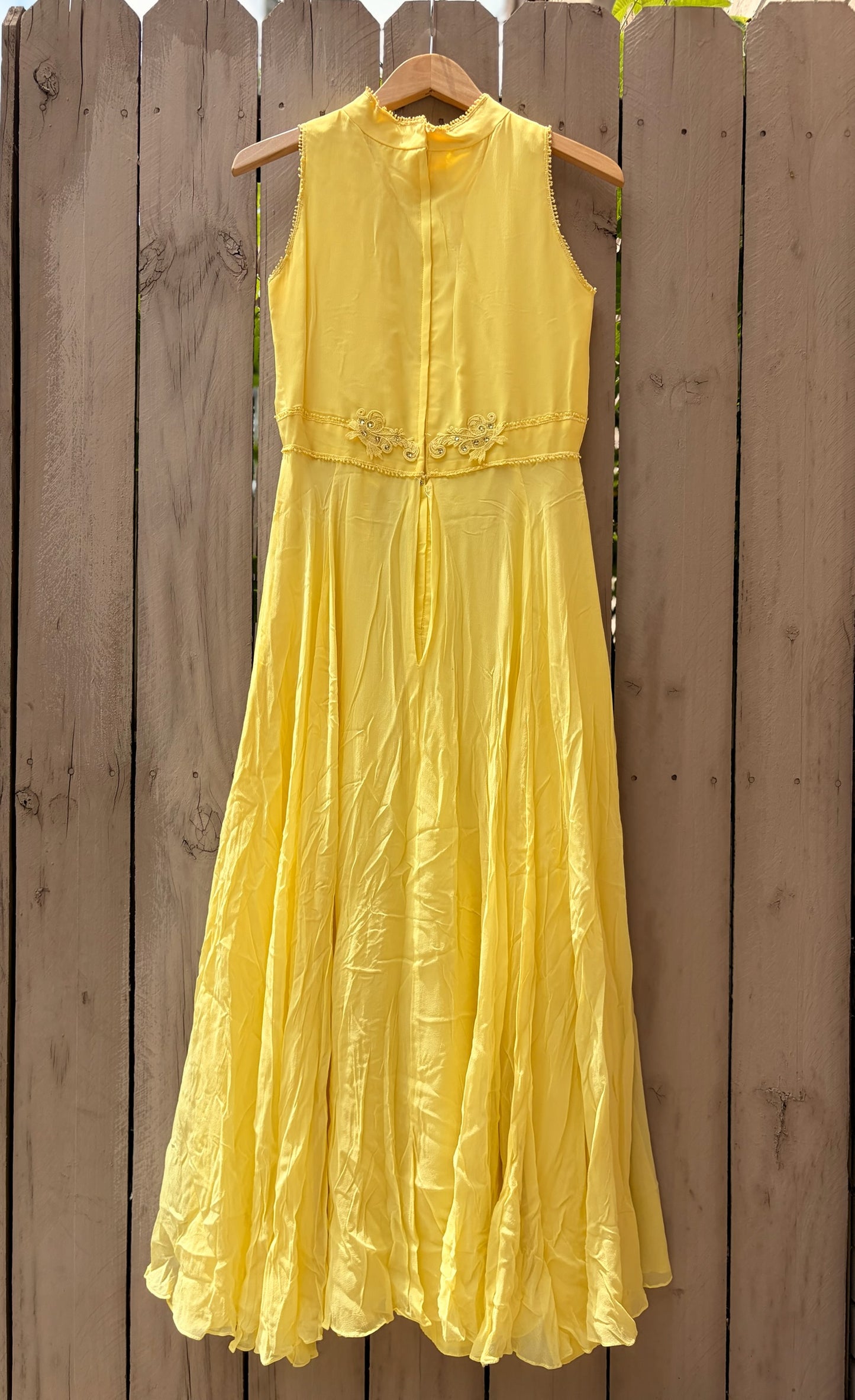 Vintage 1960s Butter Yellow Silk Maxi Dress with Removable Cape