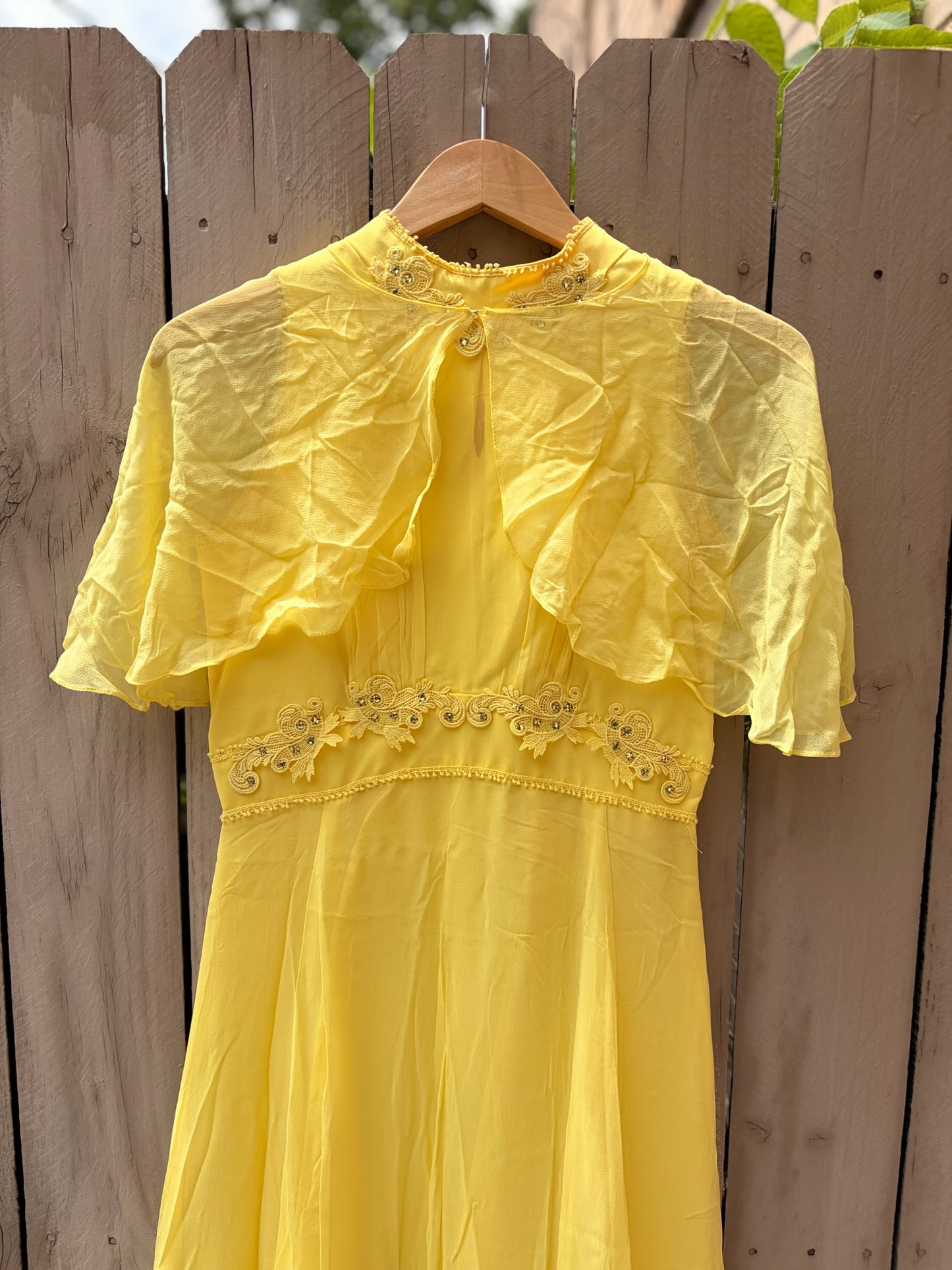 Vintage 1960s Butter Yellow Silk Maxi Dress with Removable Cape
