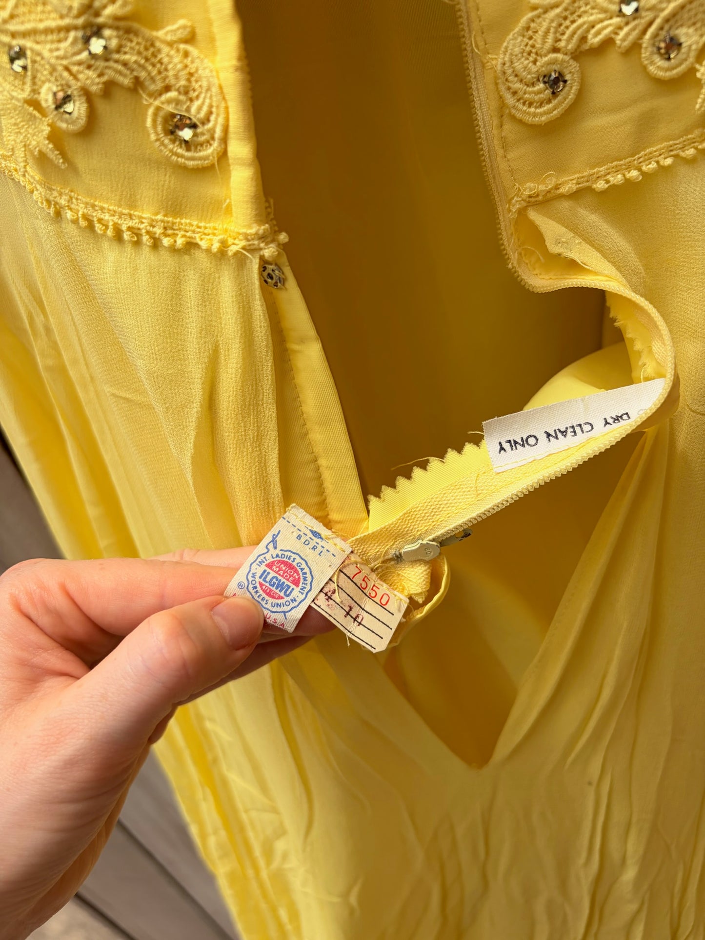 Vintage 1960s Butter Yellow Silk Maxi Dress with Removable Cape