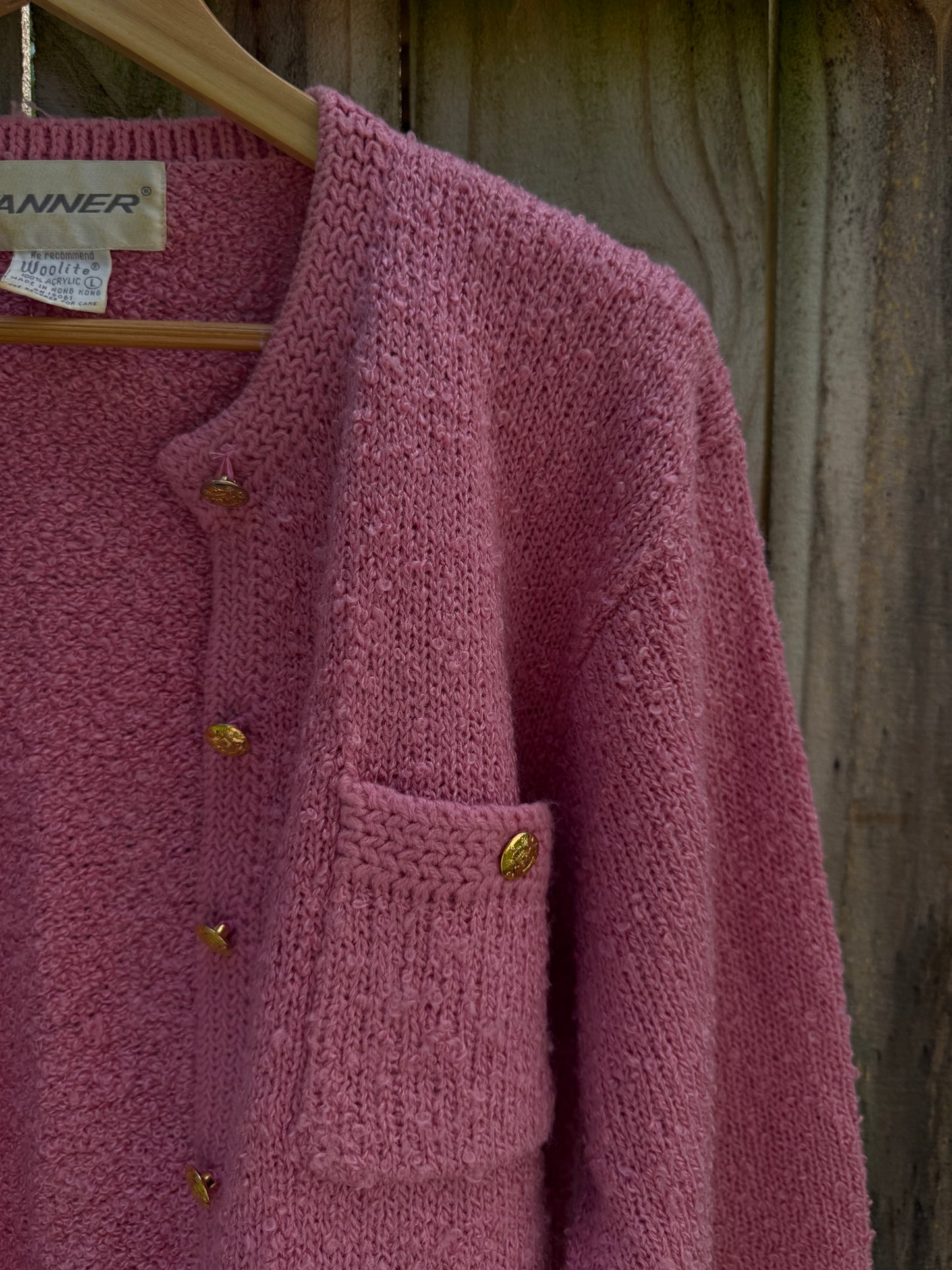 Pink Bouclé Vintage Cardigan