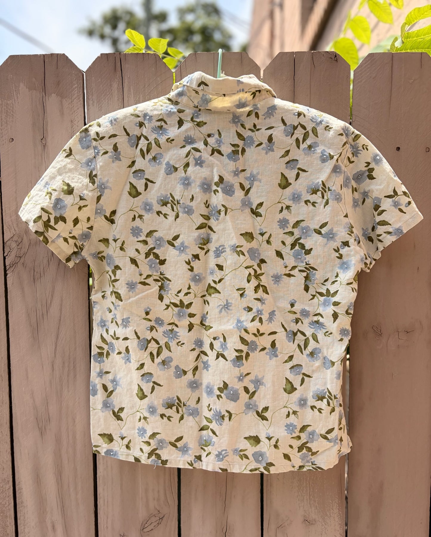 Silk Club Collection Beaded Floral Linen Shirt